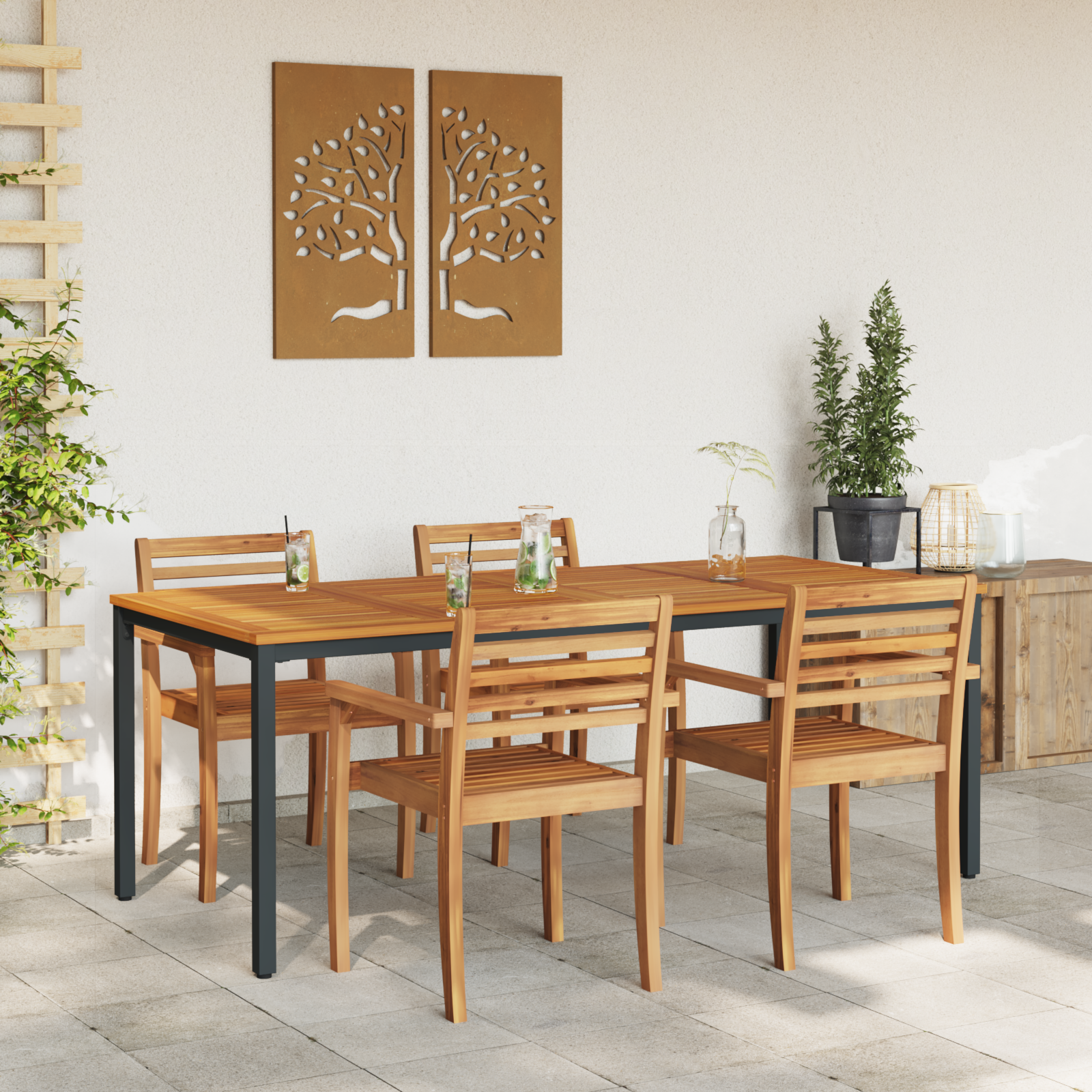 Garden Table 200x90x75 cm Solid Acacia Wood and Metal - Image 4