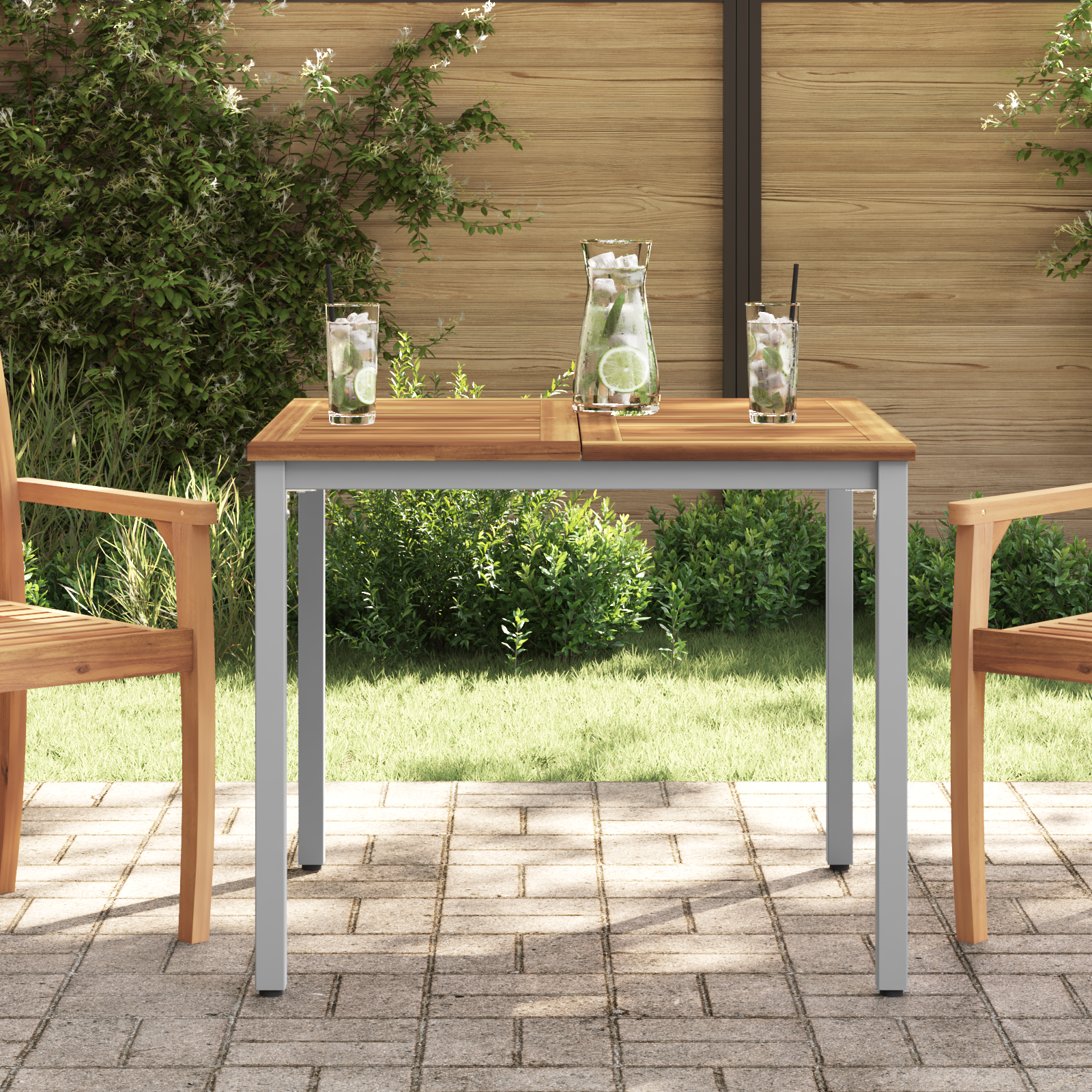 Tuintafel 90x90x75 cm massief acaciahout en metaal