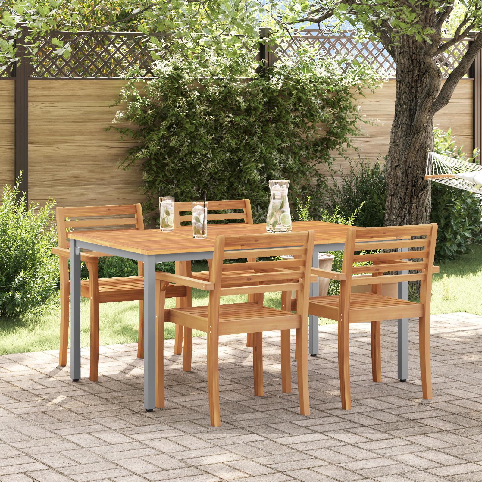 Tuintafel 150x90x75 cm massief acaciahout en metaal