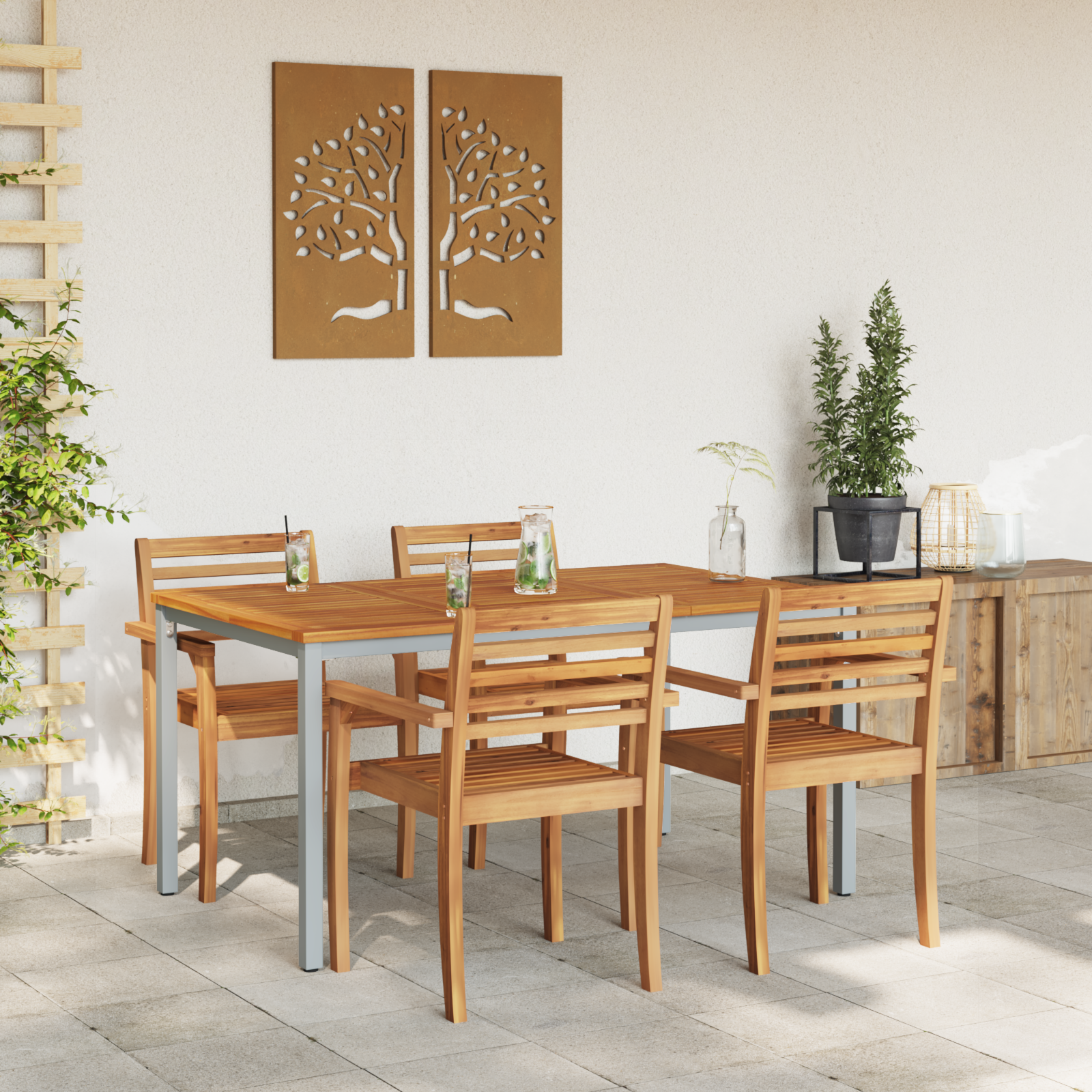 Garden Table 150x90x75 cm Solid Acacia Wood and Metal - Image 4