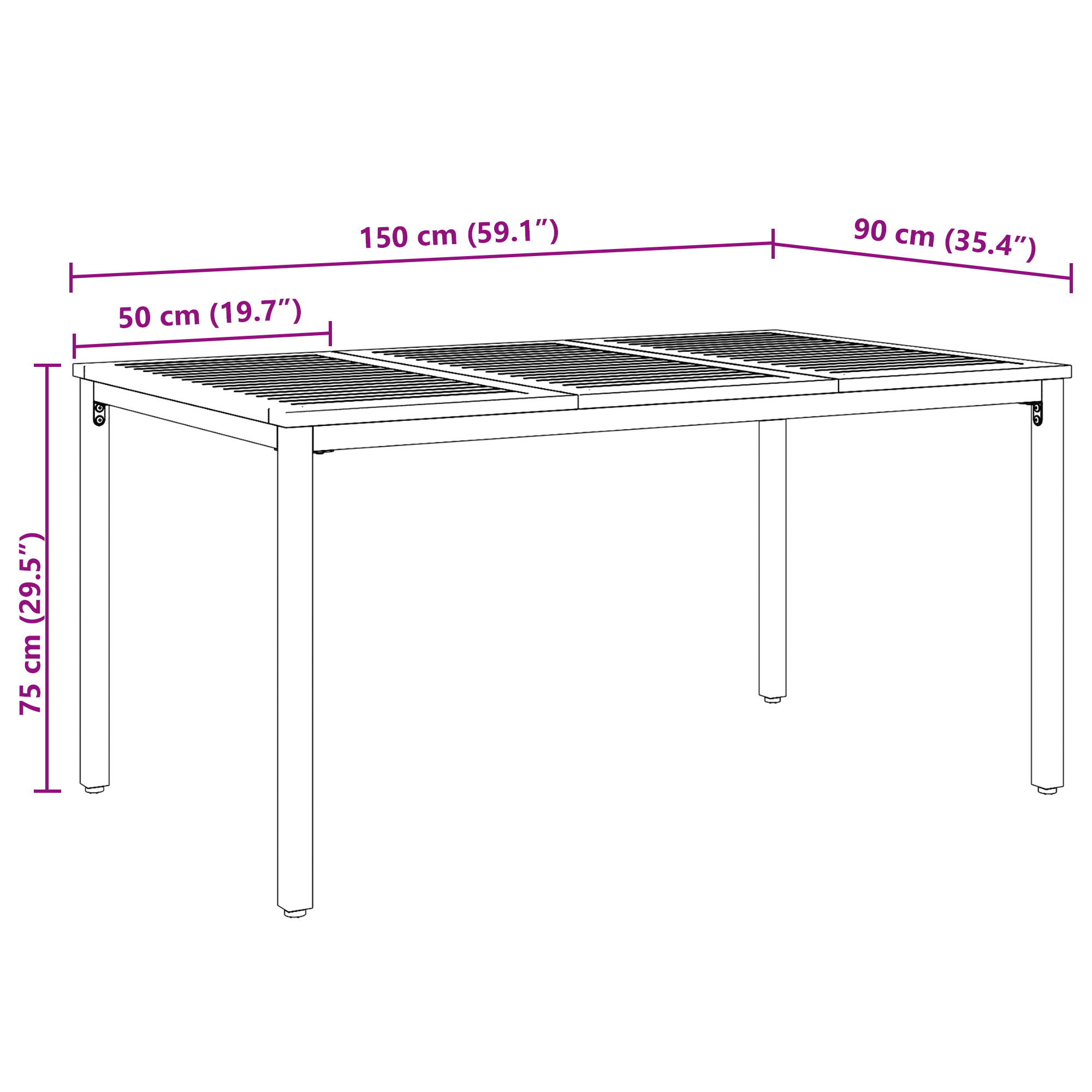 Garden Table 150x90x75 cm Solid Acacia Wood and Metal - Image 10