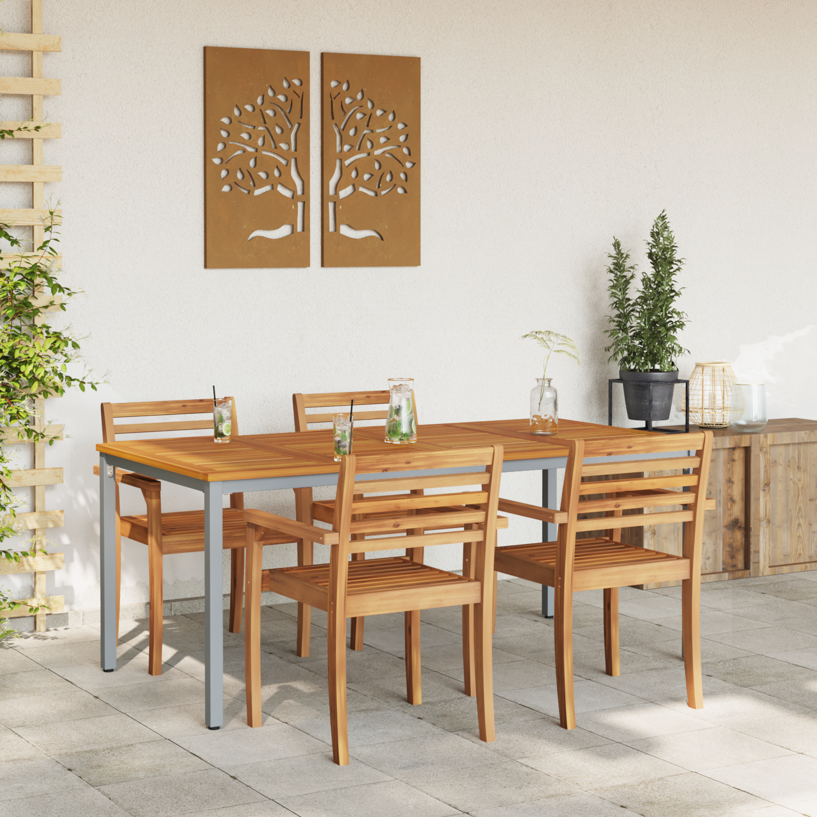 Garden Table 180x90x75 cm Solid Acacia Wood and Metal - Image 4