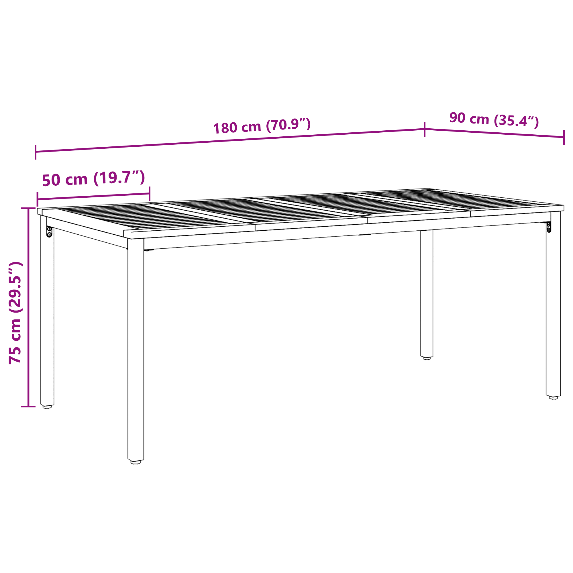 Garden Table 180x90x75 cm Solid Acacia Wood and Metal - Image 10
