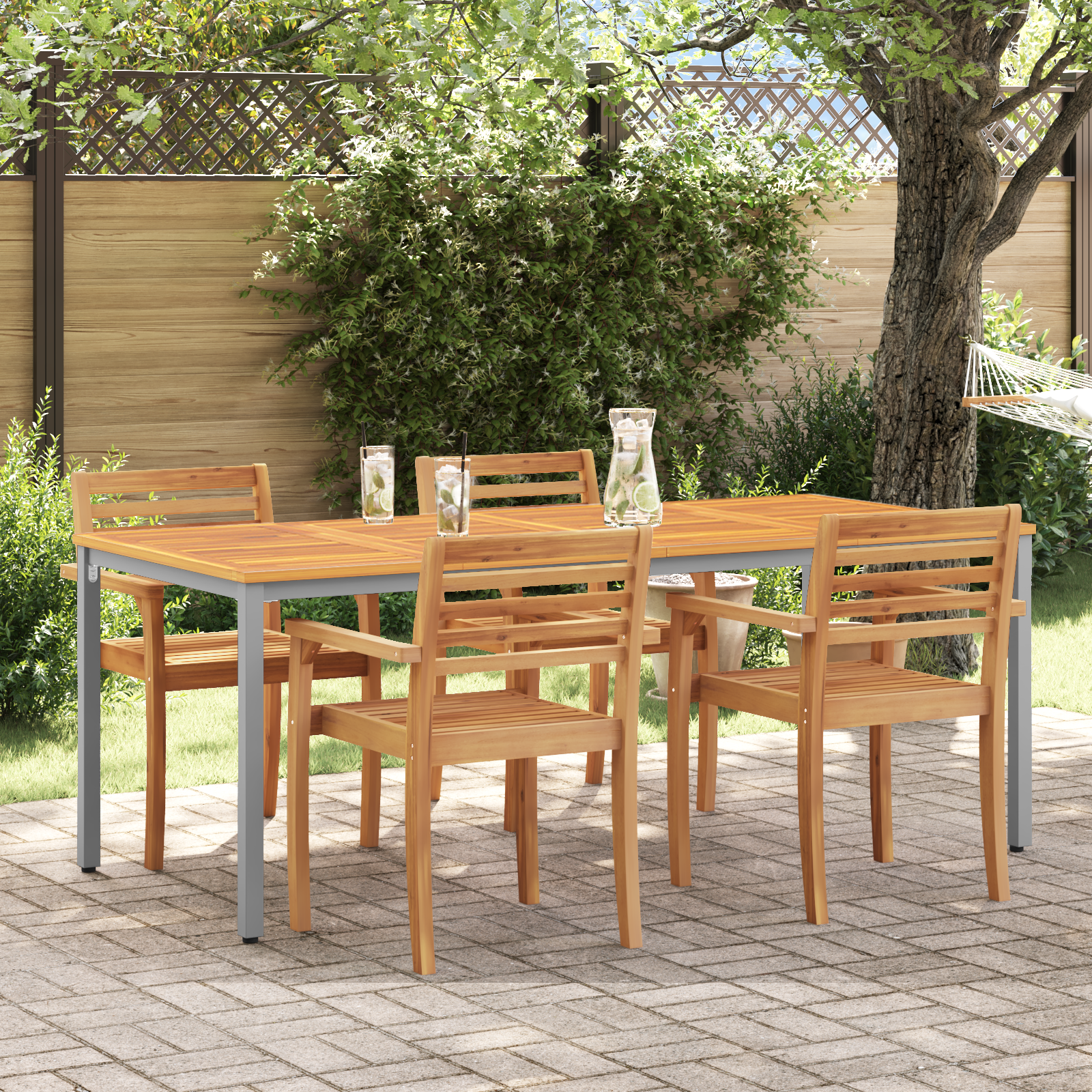 Tuintafel 200x90x75 cm massief acaciahout en metaal