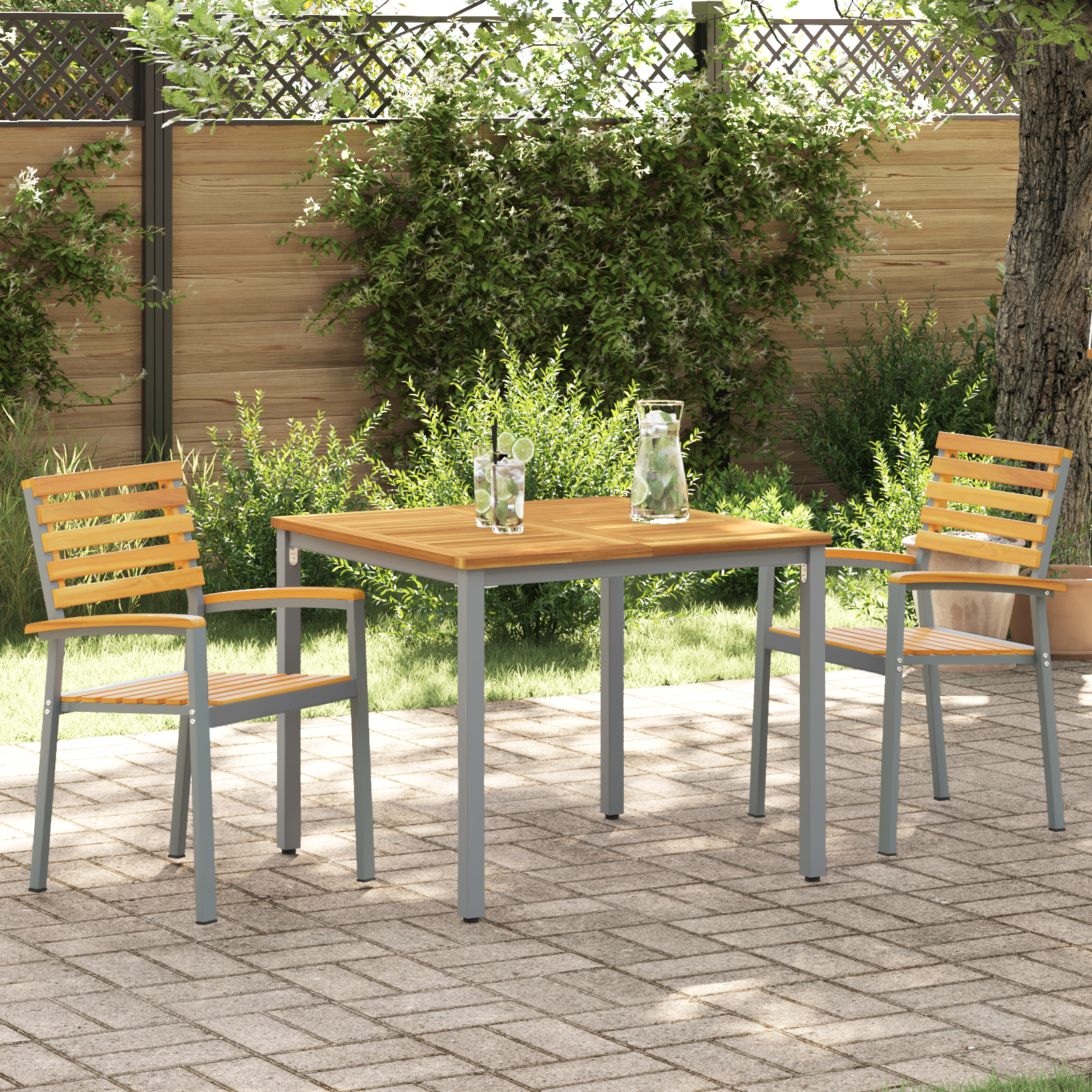 Tuinstoelen 2 stuks Grijs Massief Hout Acacia en Staal
