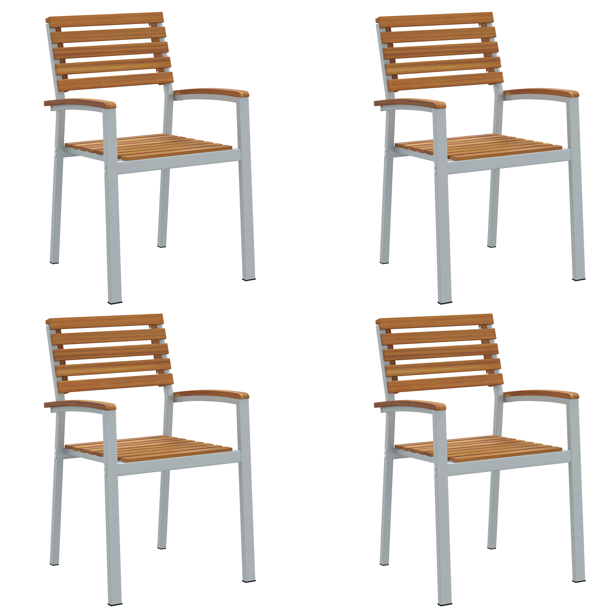 Garden Chairs 4 pcs Grey Solid Wood Acacia and Steel - Image 2
