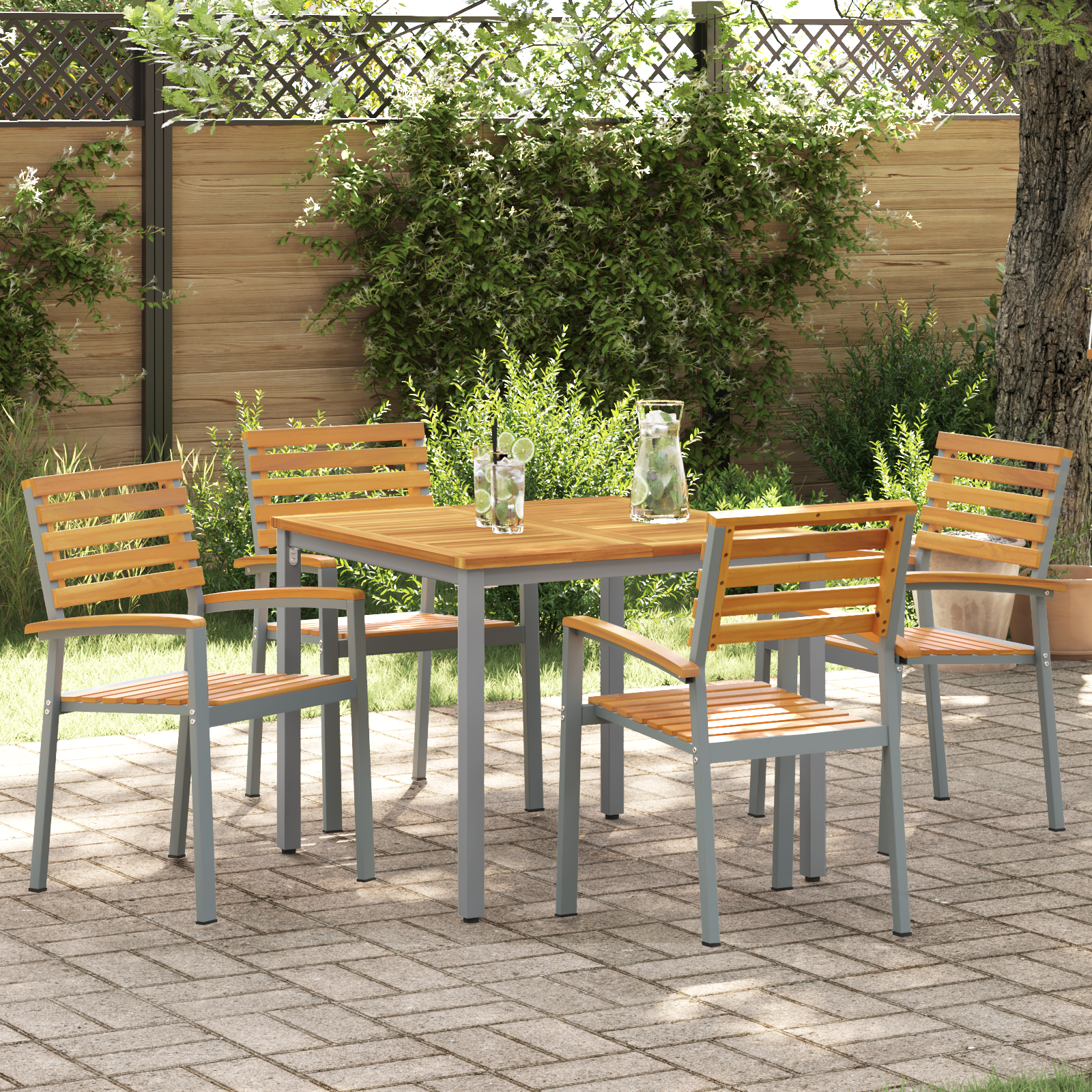 Tuinstoelen 4 stuks Grijs Massief Acacia Hout en Staal