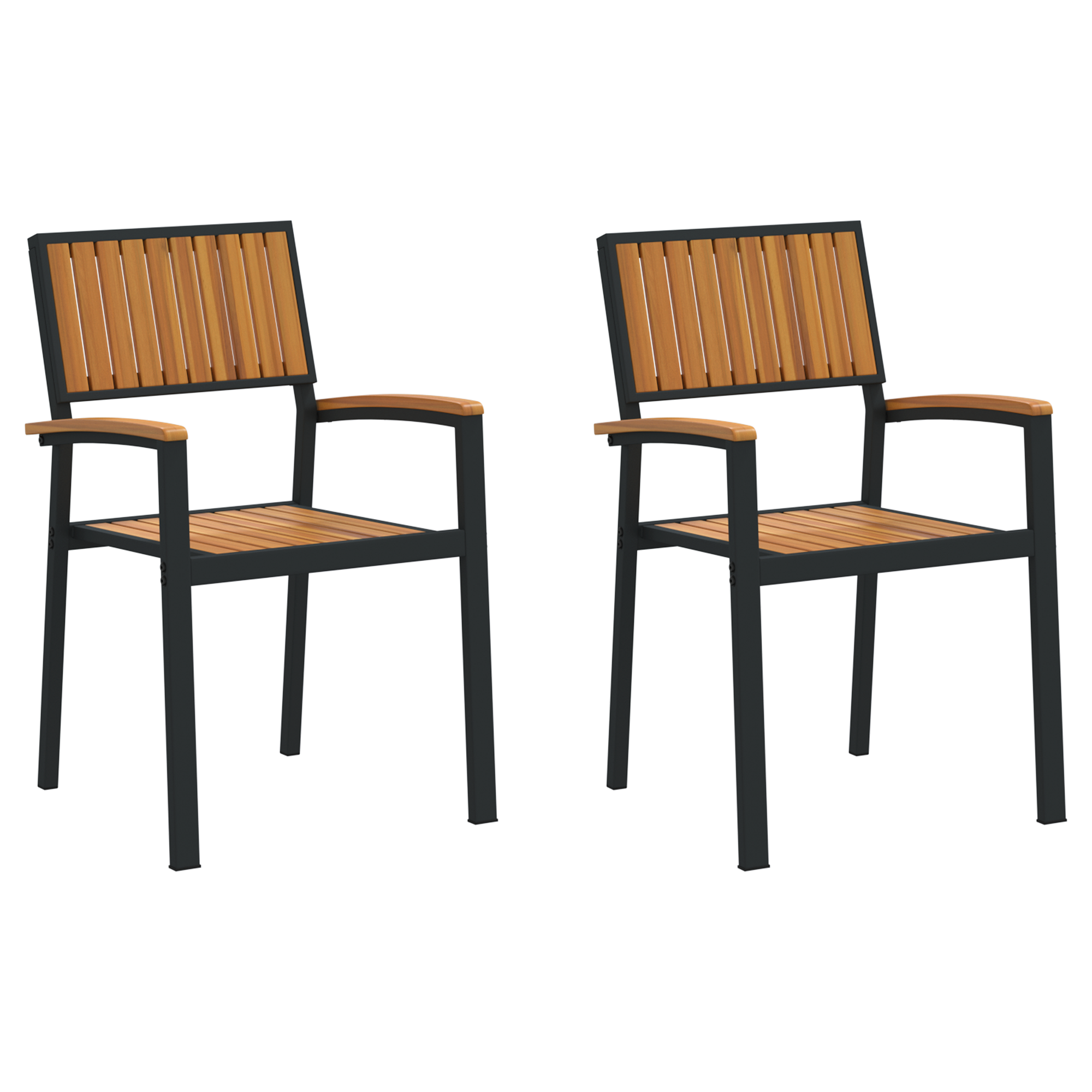 Outdoor Chairs 2 pcs Stackable Black Solid Wood Acacia&Metal - Image 2