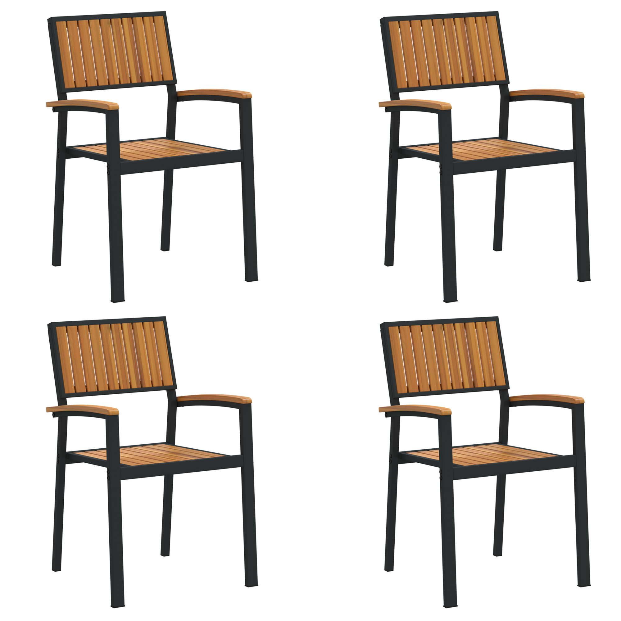 Outdoor Chairs 4 pcs Stackable Black Solid Wood Acacia&Metal - Image 2