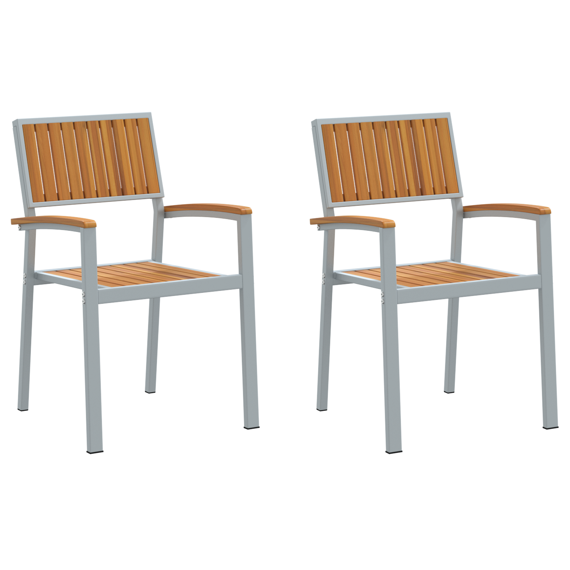 Outdoor Chairs 2 pcs Stackable Grey Solid Wood Acacia and Metal - Image 2