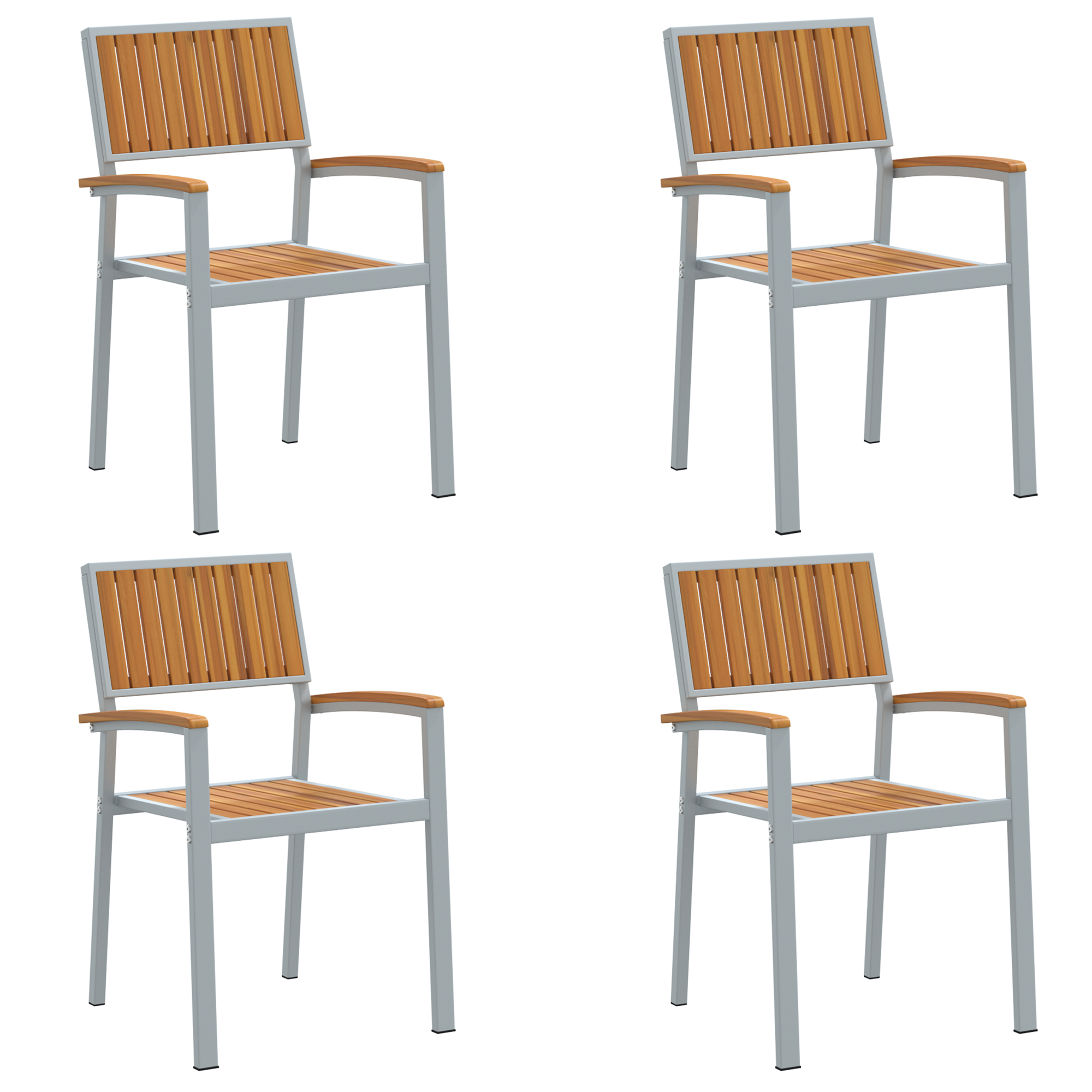 Outdoor Chairs 4 pcs Stackable Grey Solid Wood Acacia and Metal - Image 2