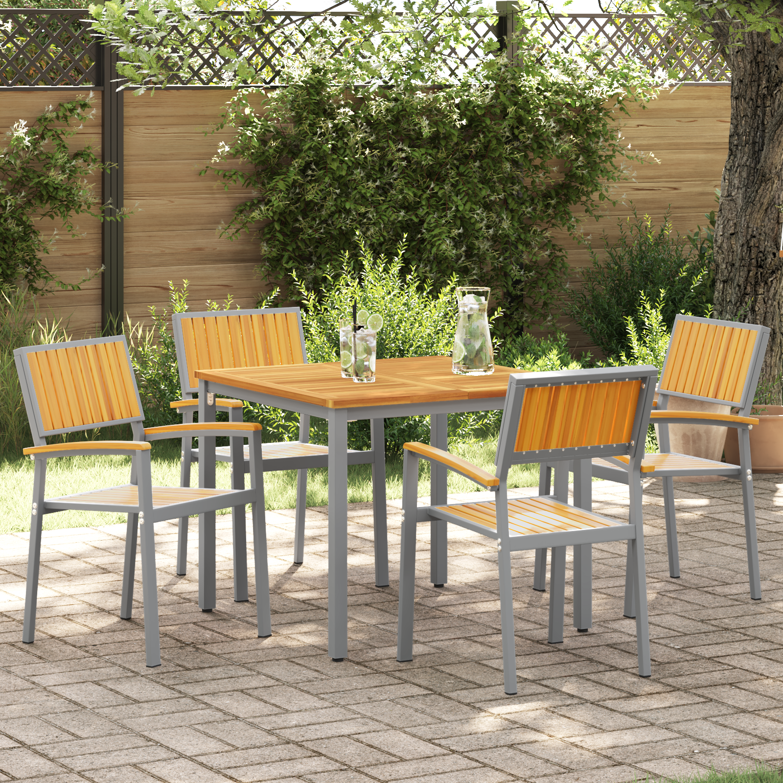 Outdoor Chairs 4 pcs Stackable Grey Solid Wood Acacia and Metal