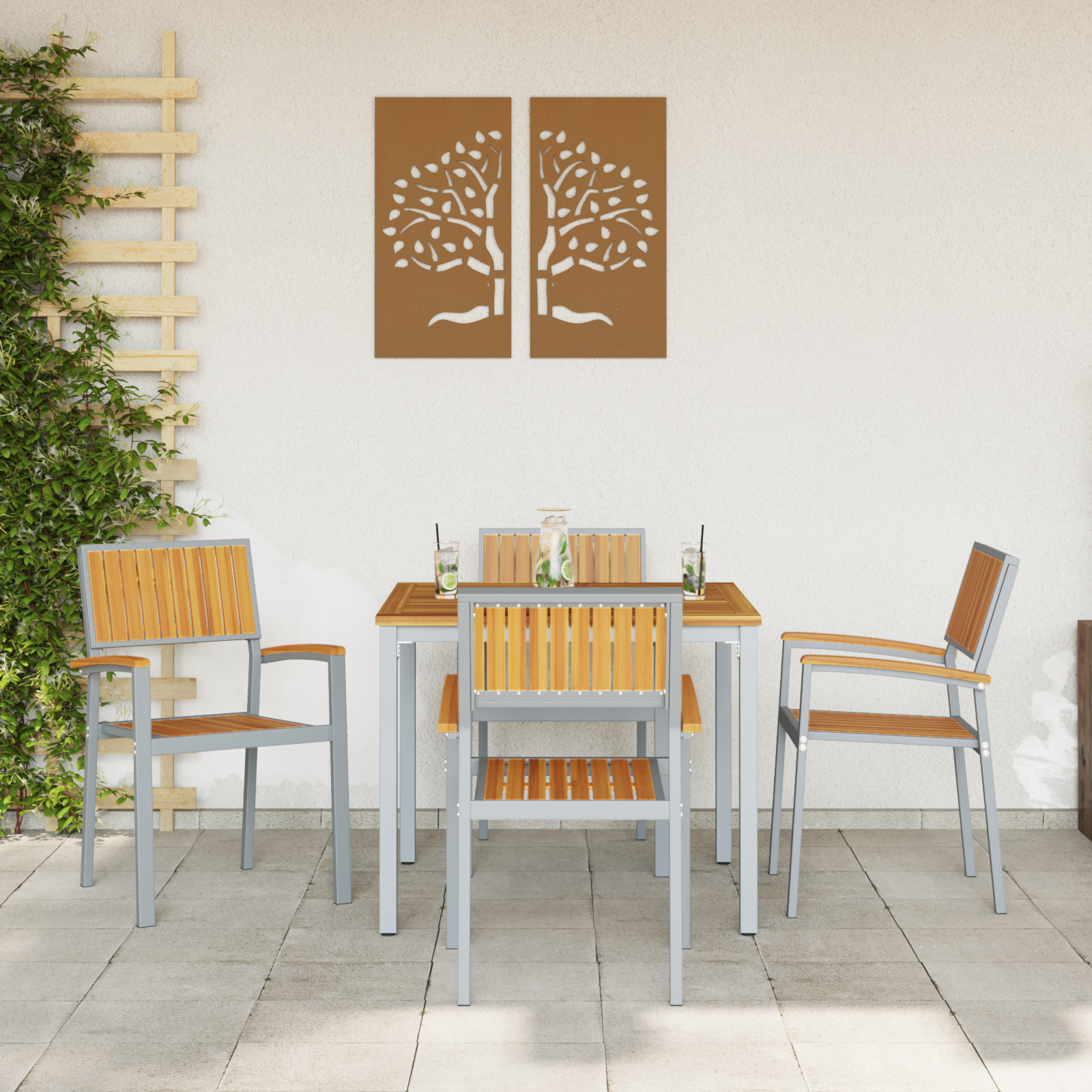 Outdoor Chairs 4 pcs Stackable Grey Solid Wood Acacia and Metal - Image 3