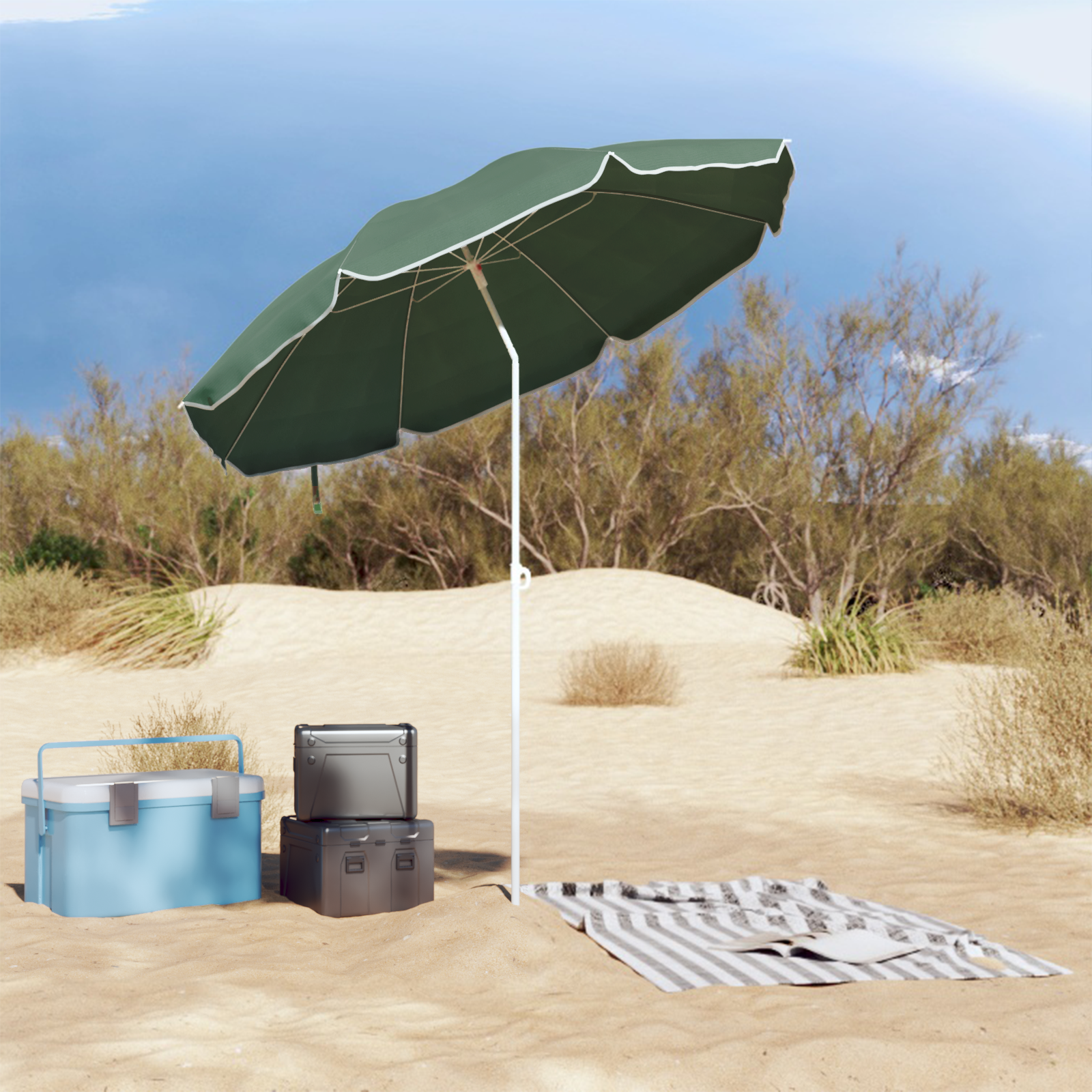 Beach Parasol with Metal Pole Green 161x193 cm Polyester - Image 3