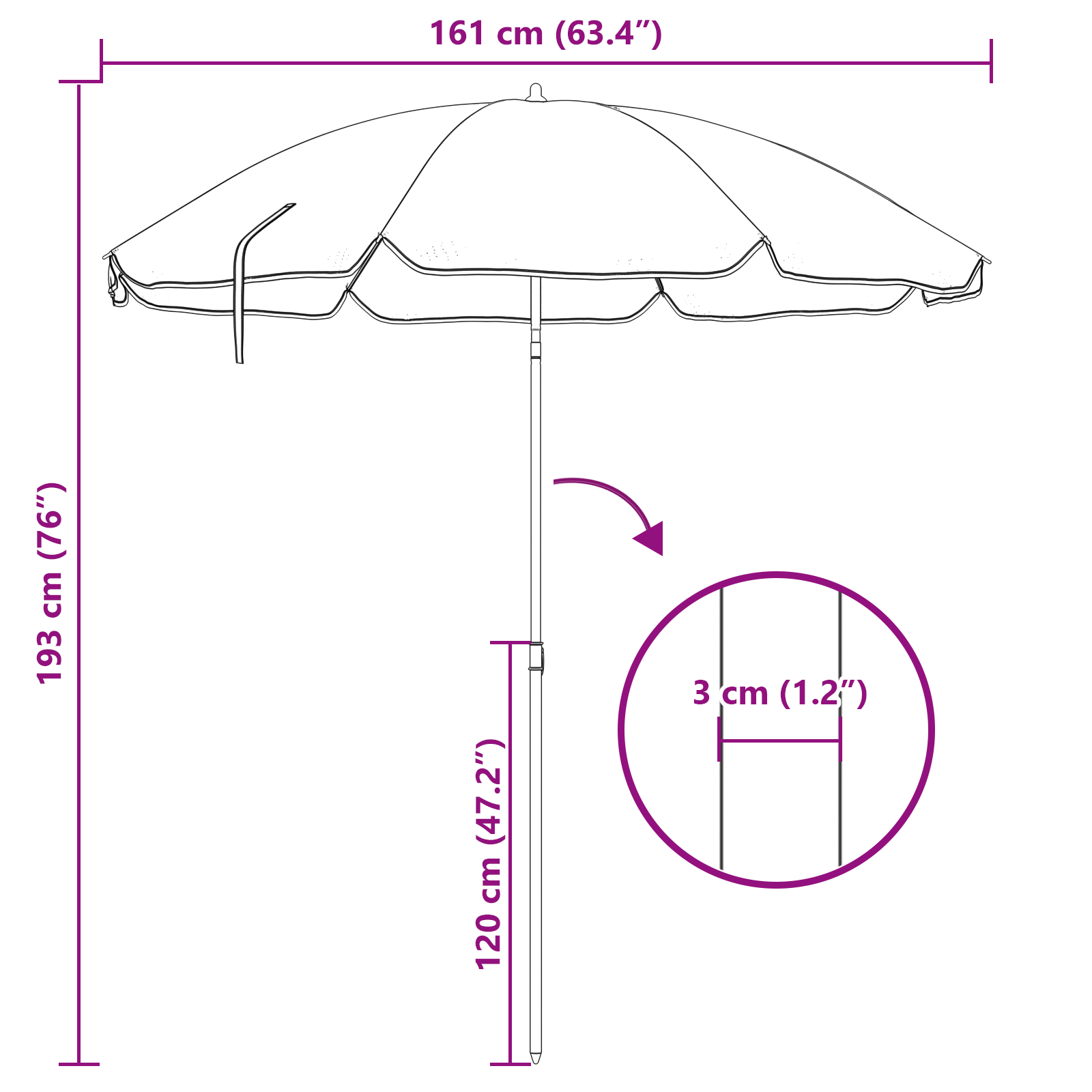 Beach Parasol with Metal Pole Green 161x193 cm Polyester - Image 8