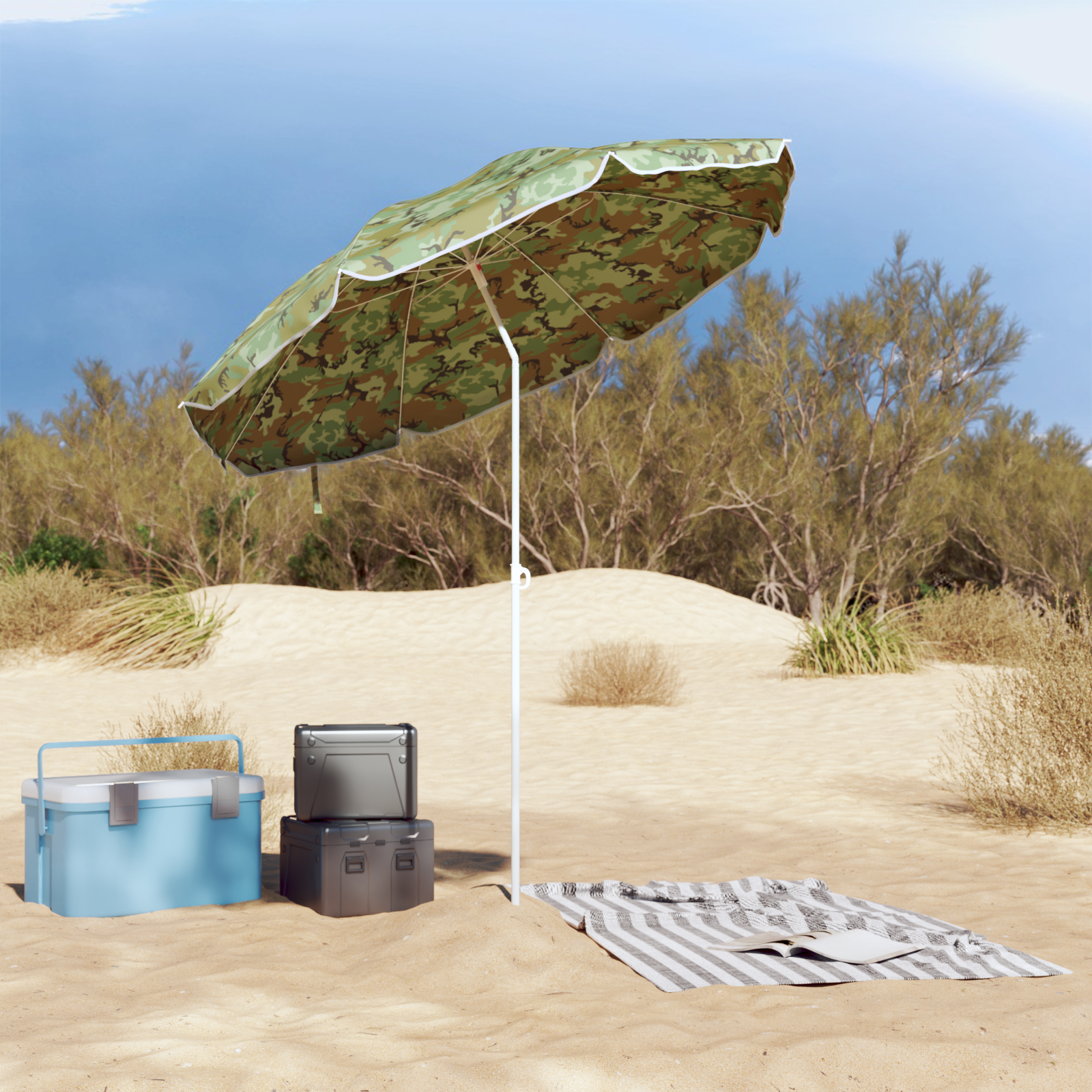 Beach Parasol with Metal Pole Camouflage 161x193 cm Polyester - Image 3