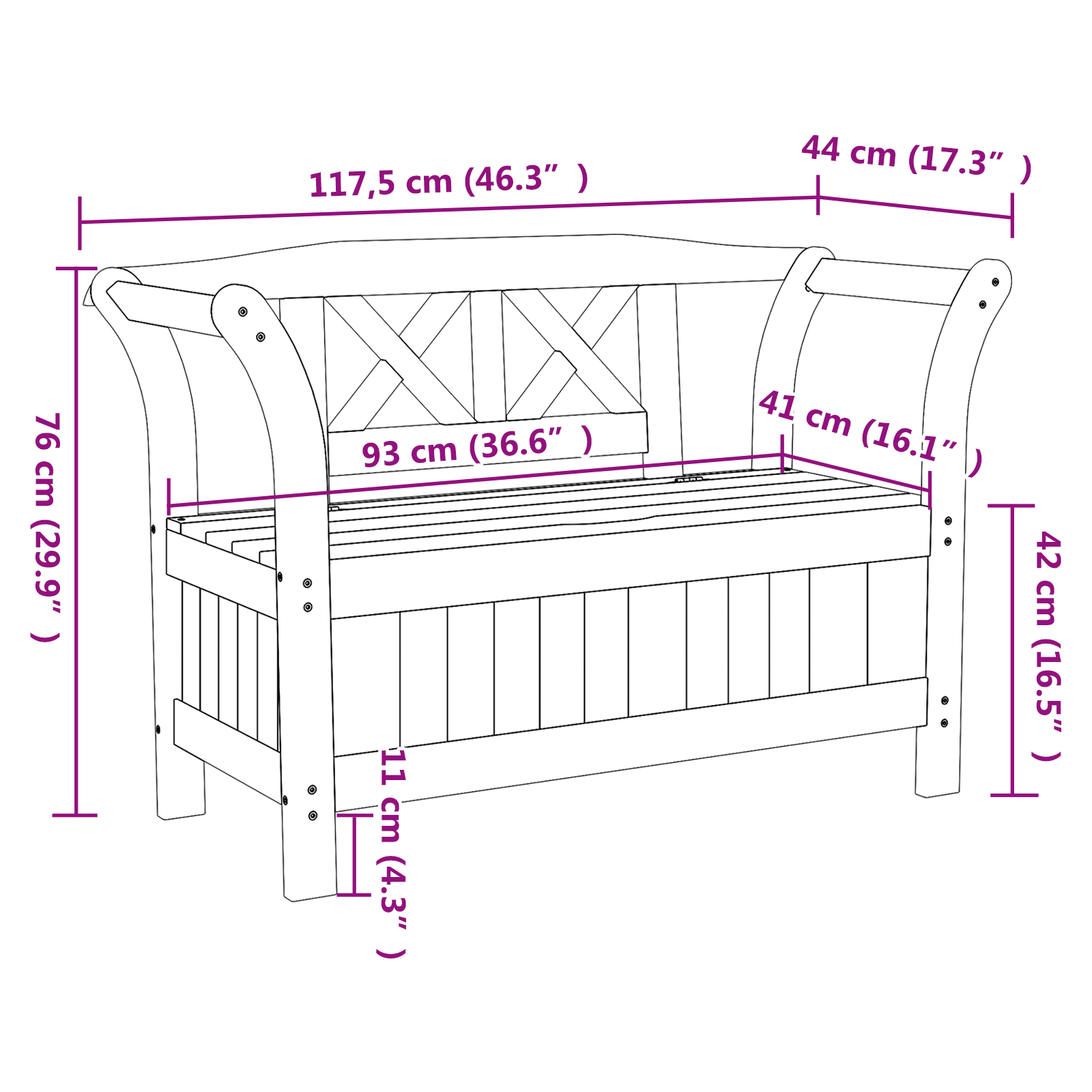 Градина Складова Пейка 119x76x44 см Масивна Борова Дървесина - Image 10