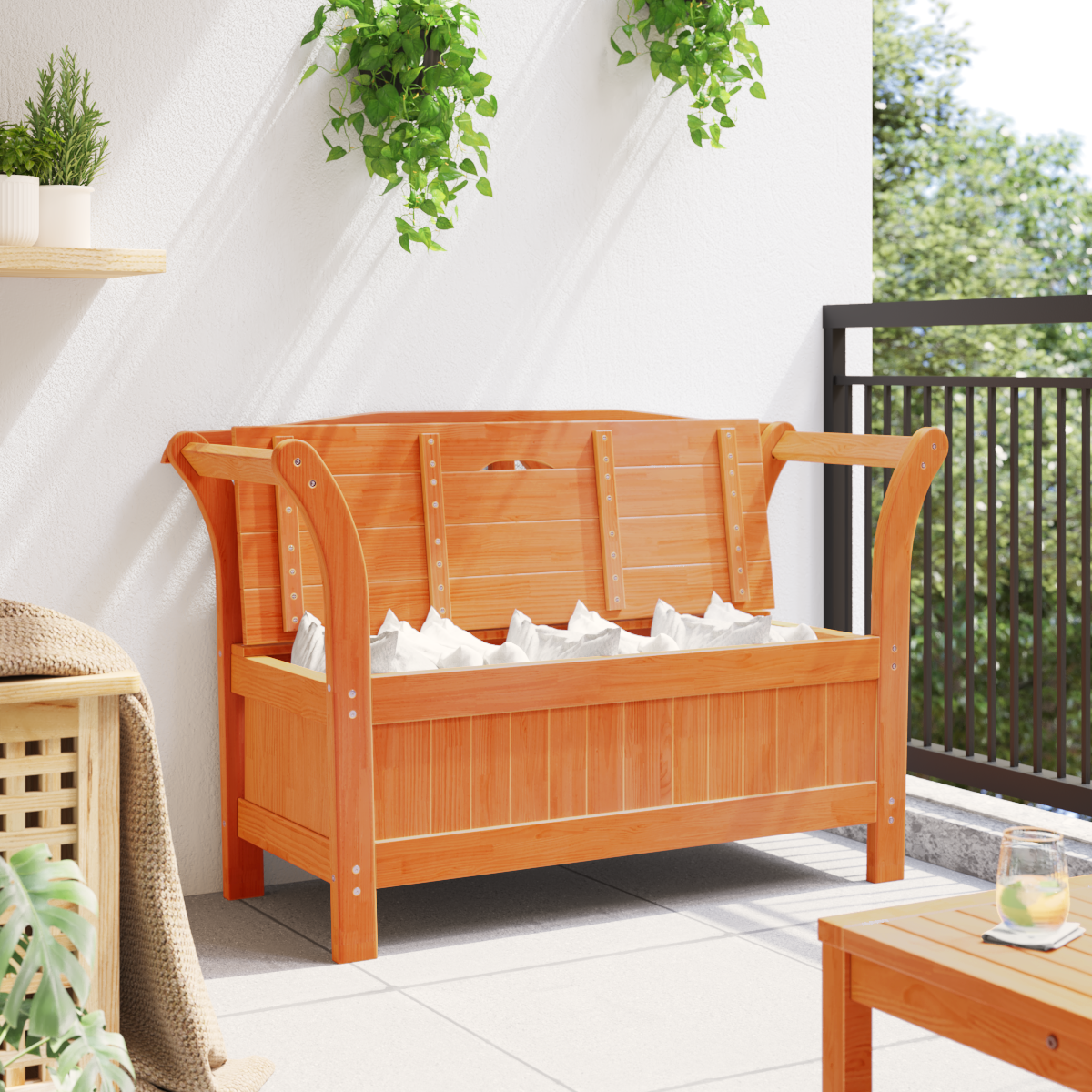 Garden Storage Bench Acacia 119x76x44 cm Solid Wood Pine - Image 4