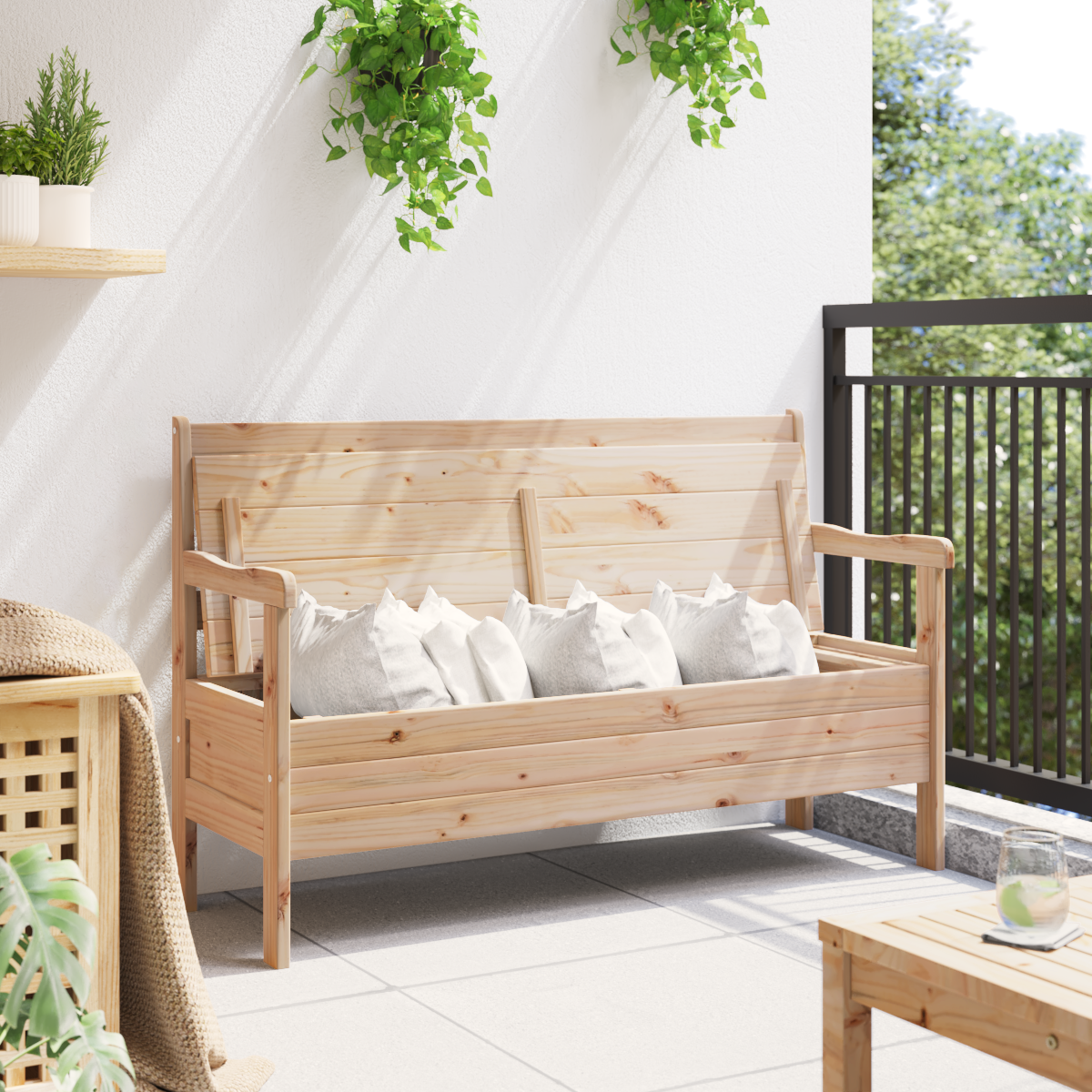 Външна пейка 119x76x44 см от масивна борова дървесина - Image 4