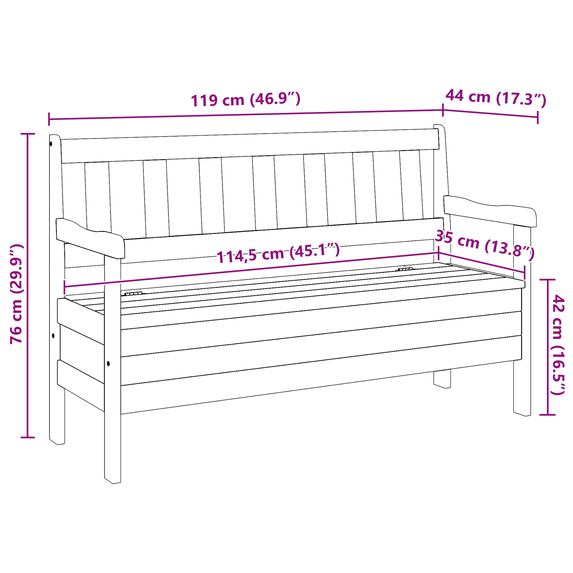 Outdoor Bench Acacia 119x76x44 cm Solid Wood Pine - Image 10