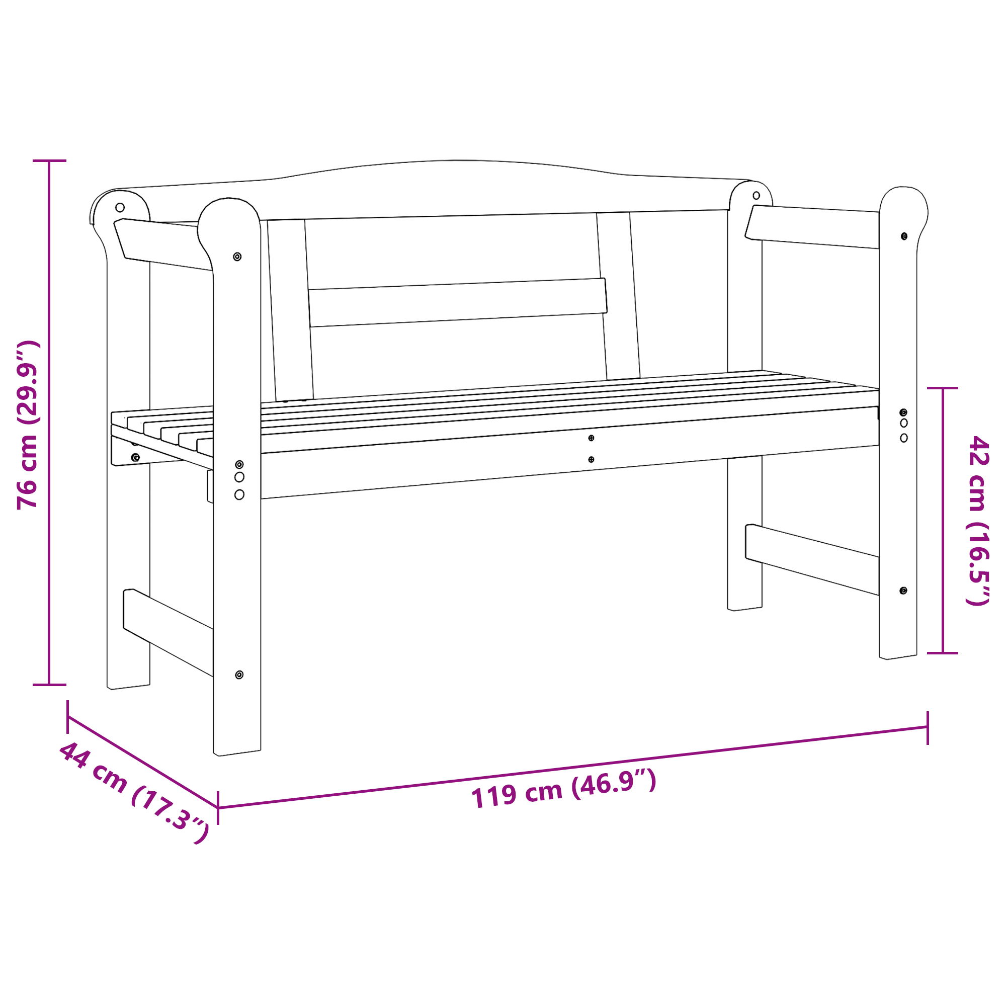 Outdoor Bench Acacia 119x76x44 cm Solid Wood Pine - Image 9