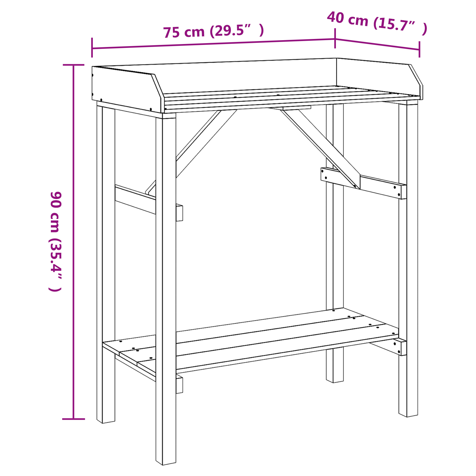 Pflanztisch Akazie 75x40x90 cm Massivholz Kiefer - pflanzen-anzucht-tische - Your Garden Eden