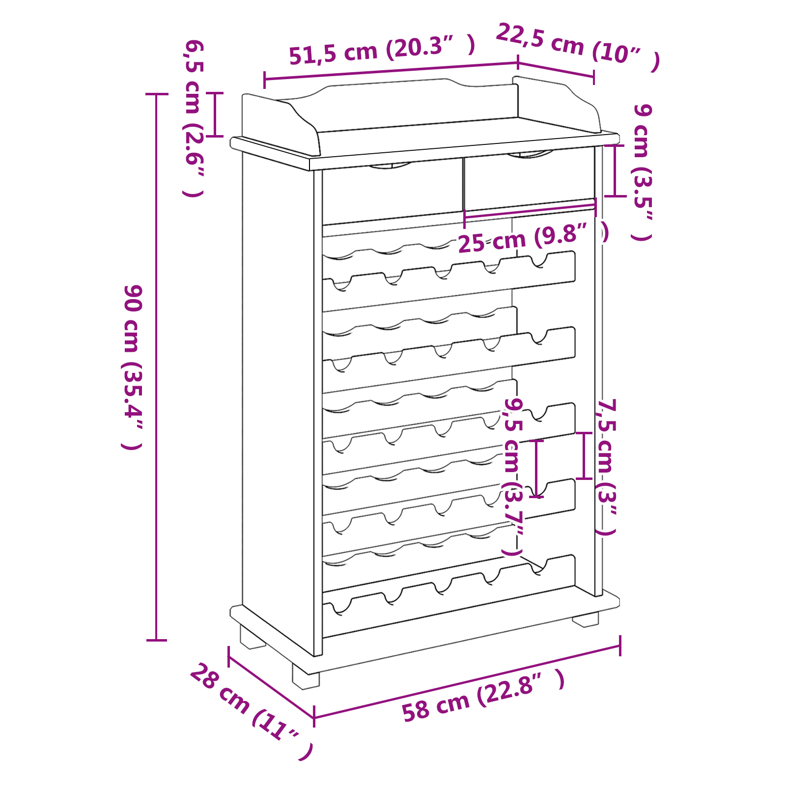Vyno stovas 90x60x30 cm Kietas medis Pušis - Image 11