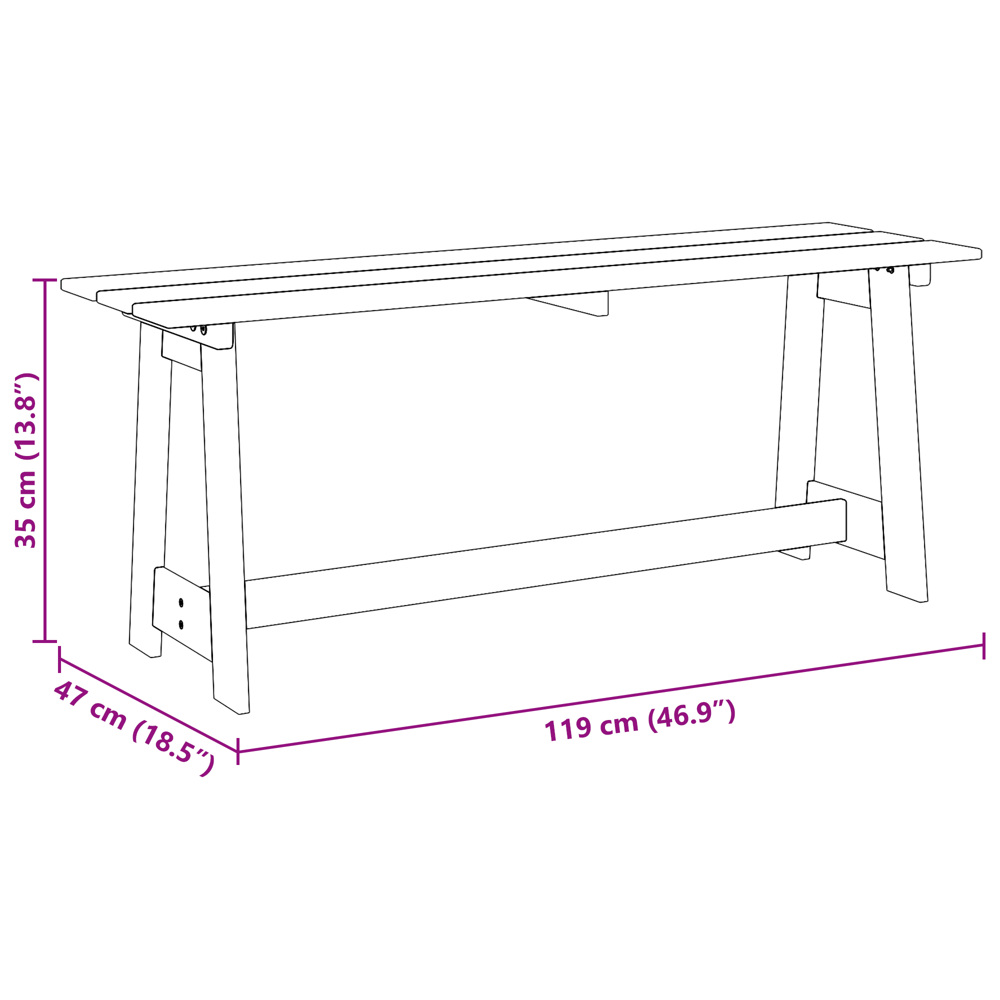 Outdoor Bench Acacia 119x35x47 cm Solid Wood Pine - Image 8