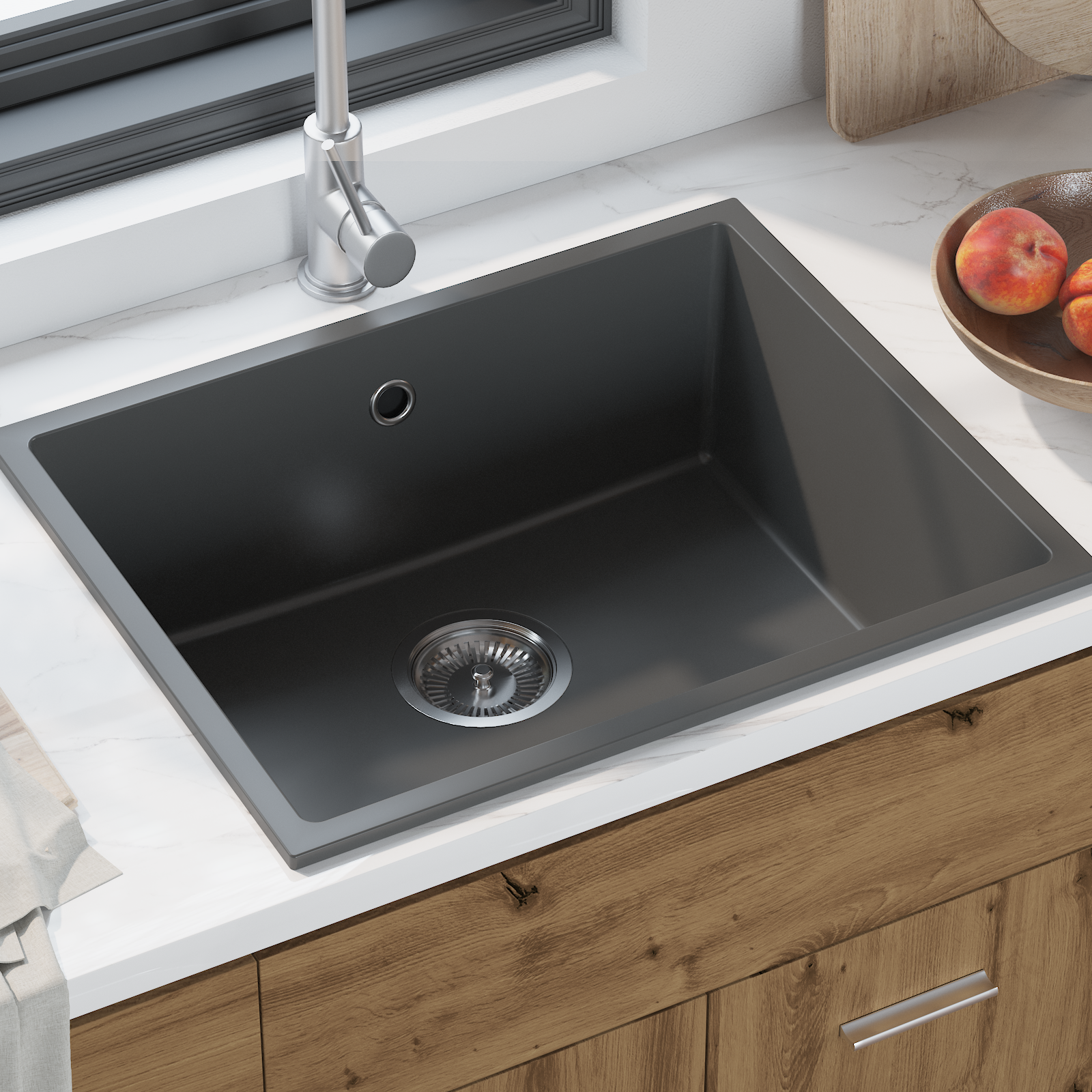Kitchen Sink with Overflow Hole in Grey Granite