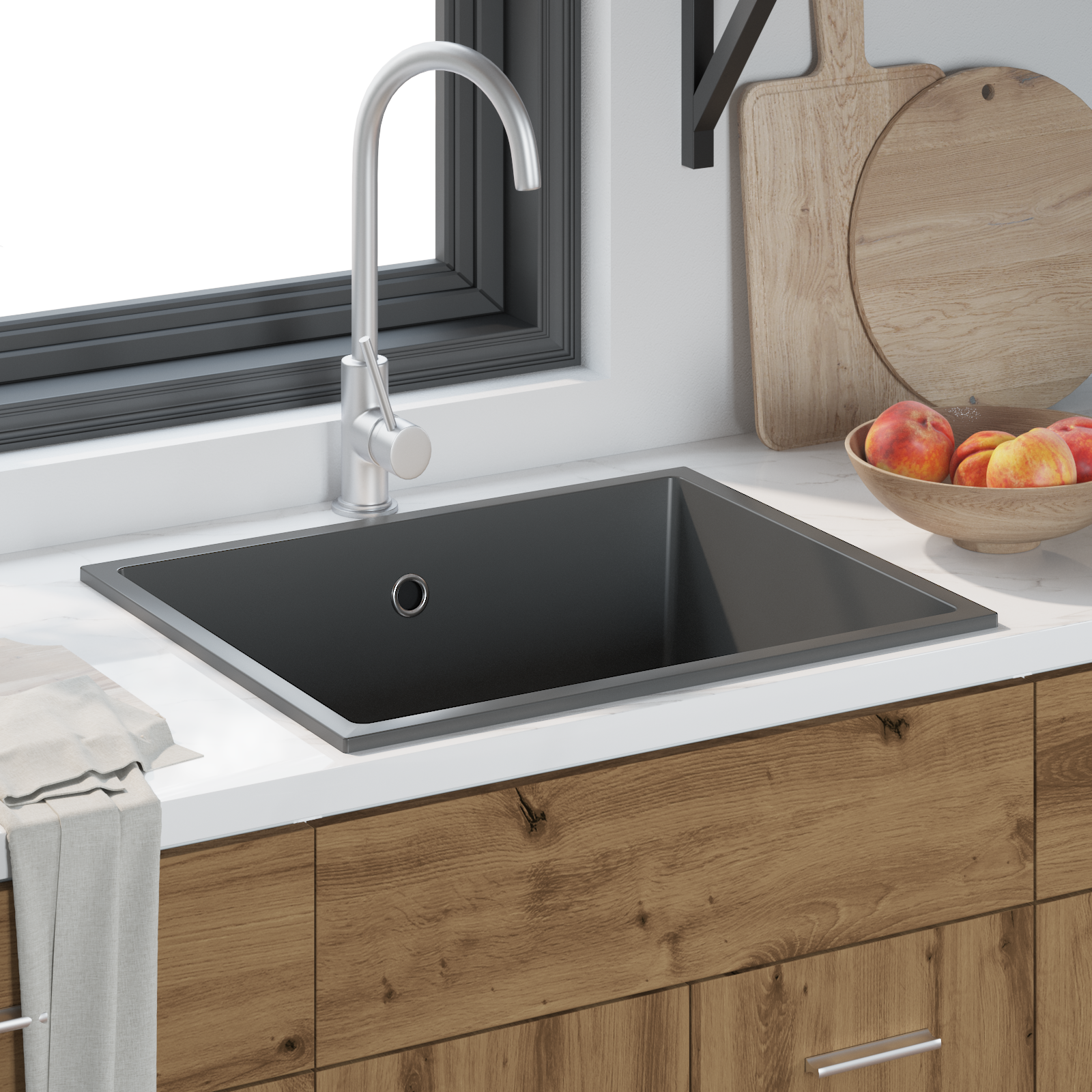 Kitchen Sink with Overflow Hole in Grey Granite - Image 3