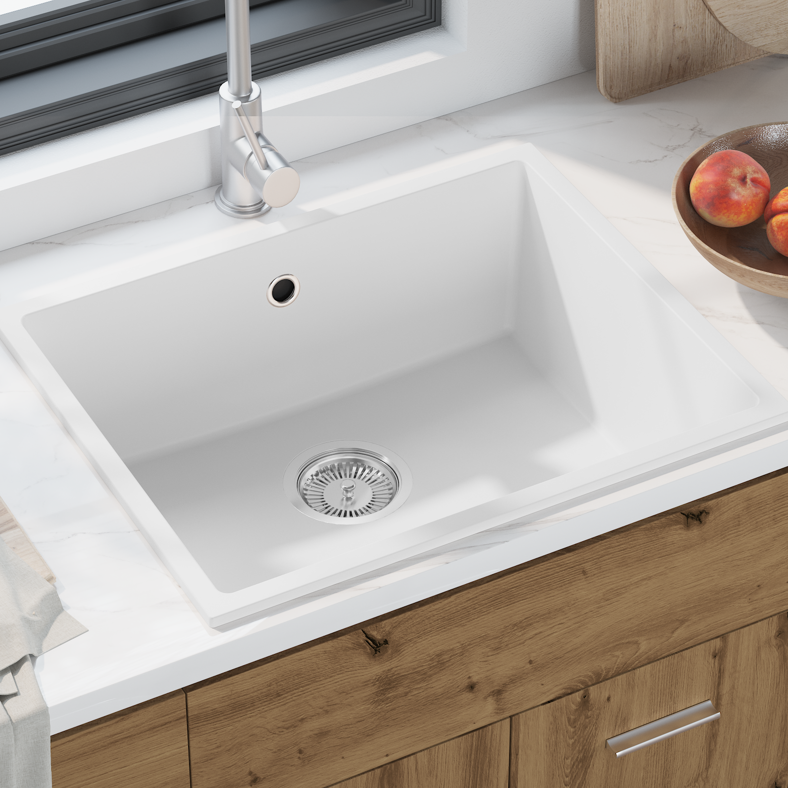 Kitchen Sink with Overflow Hole White Granite