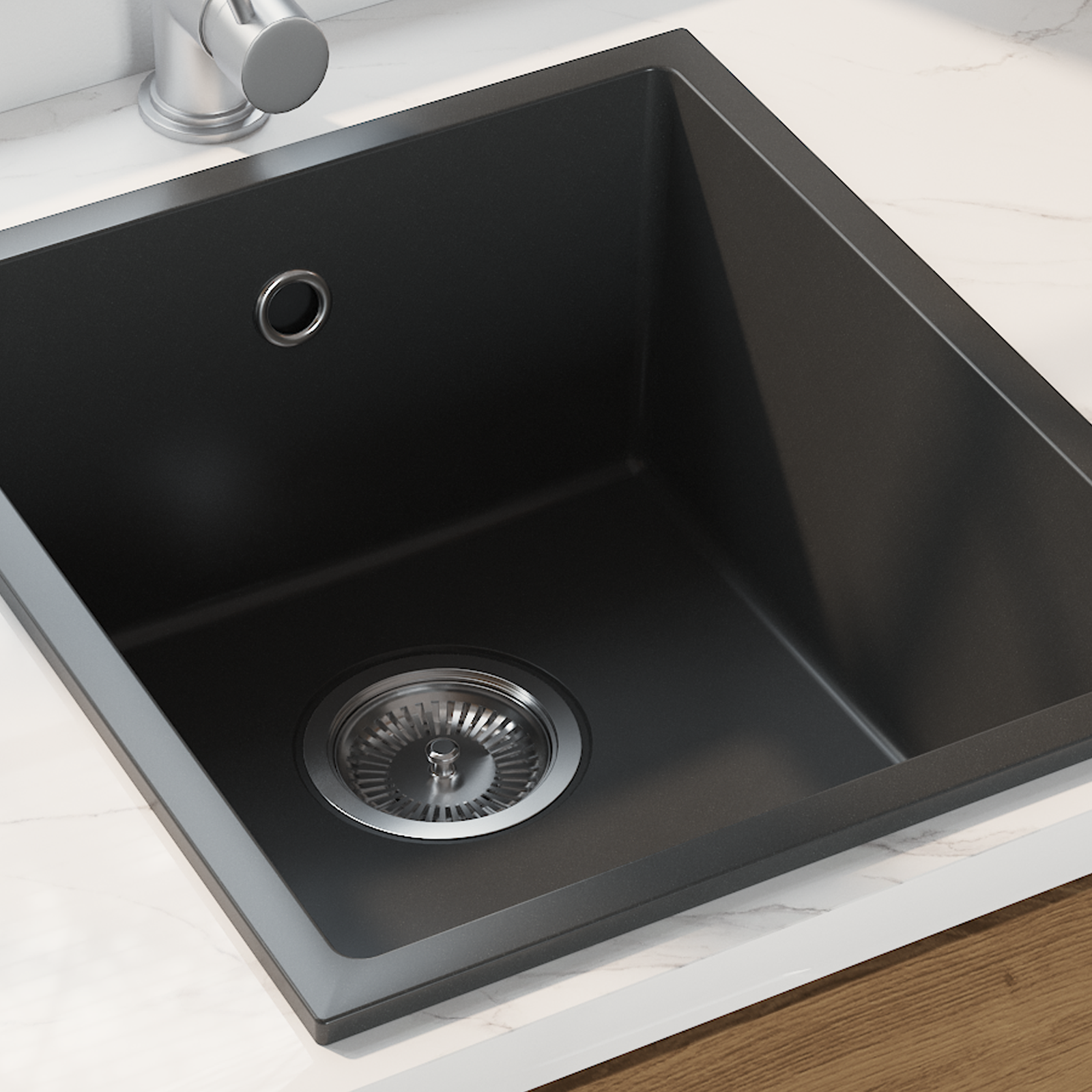 Kitchen Sink with Overflow Hole in Black Granite - Image 3