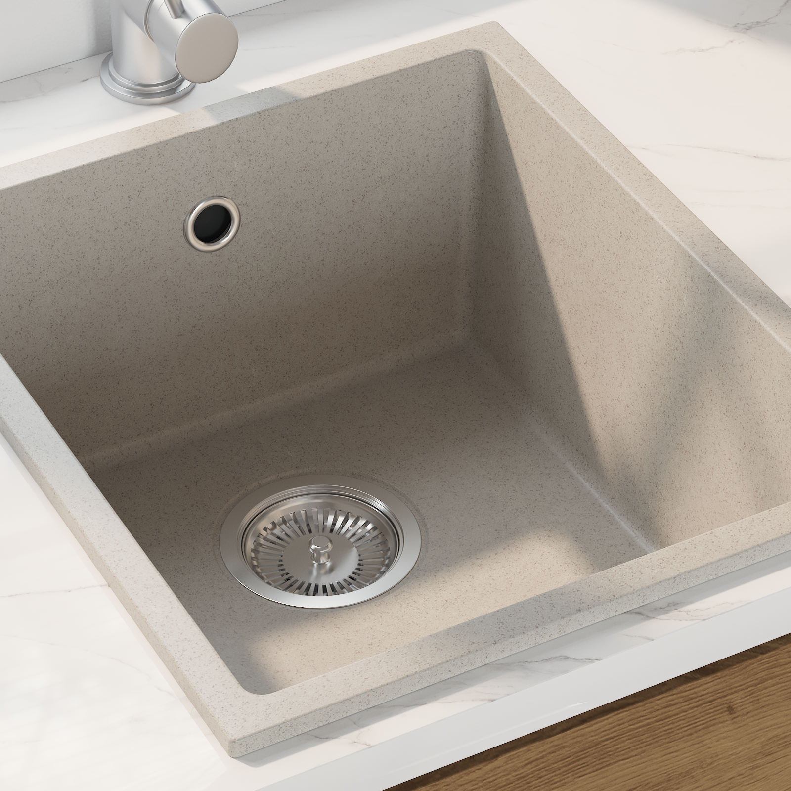 Kitchen Sink with Overflow Hole Beige Granite - Image 3