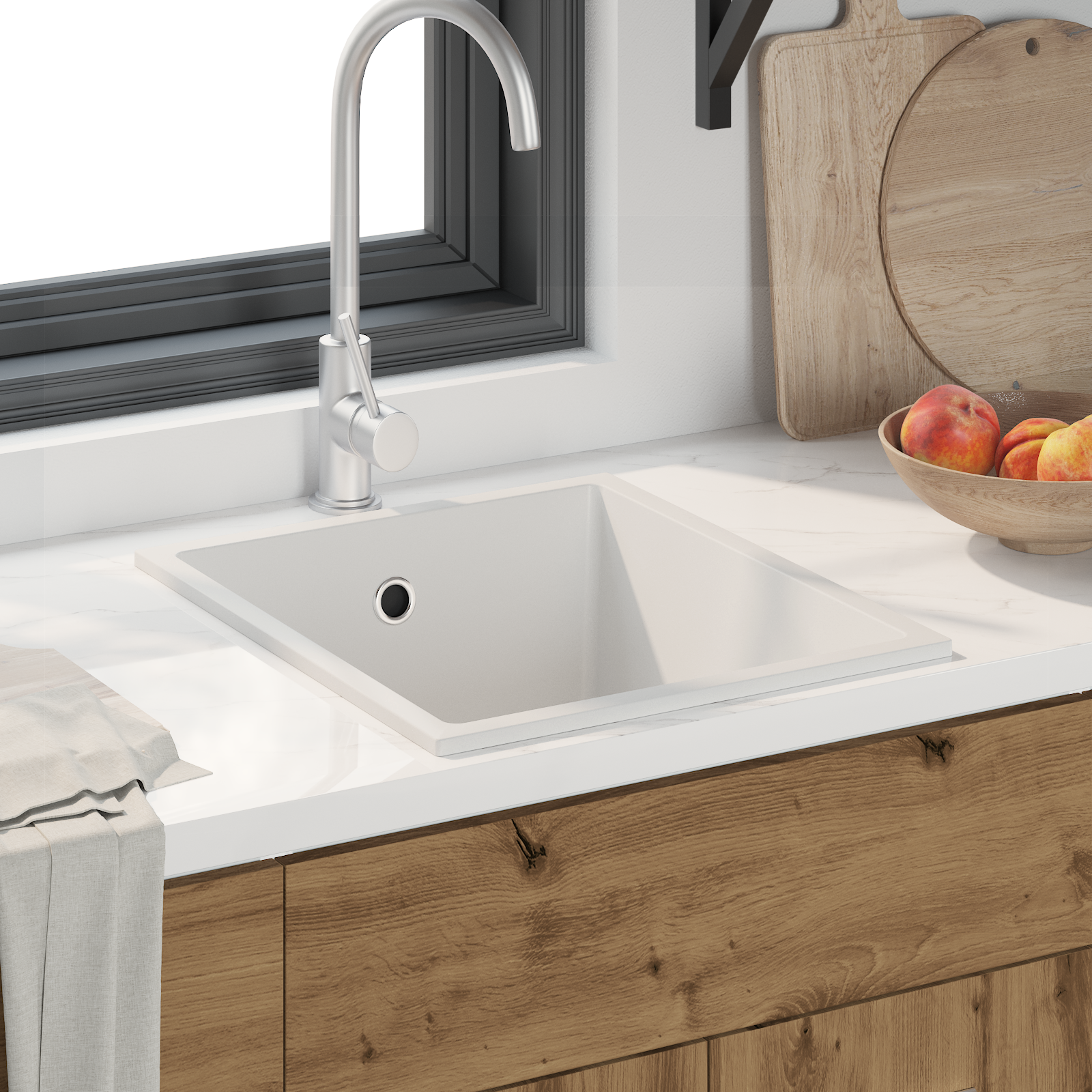 Kitchen Sink with Overflow Hole White Granite