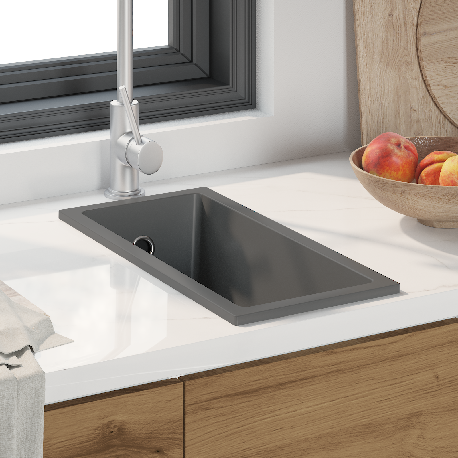 Kitchen Sink with Overflow Hole Grey Granite