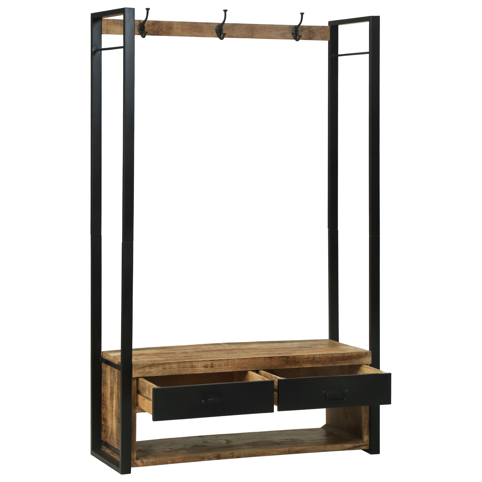 Clothes Rack with Hooks and Shelves 110x40x185 cm Solid Rough Wood Mango - Image 2