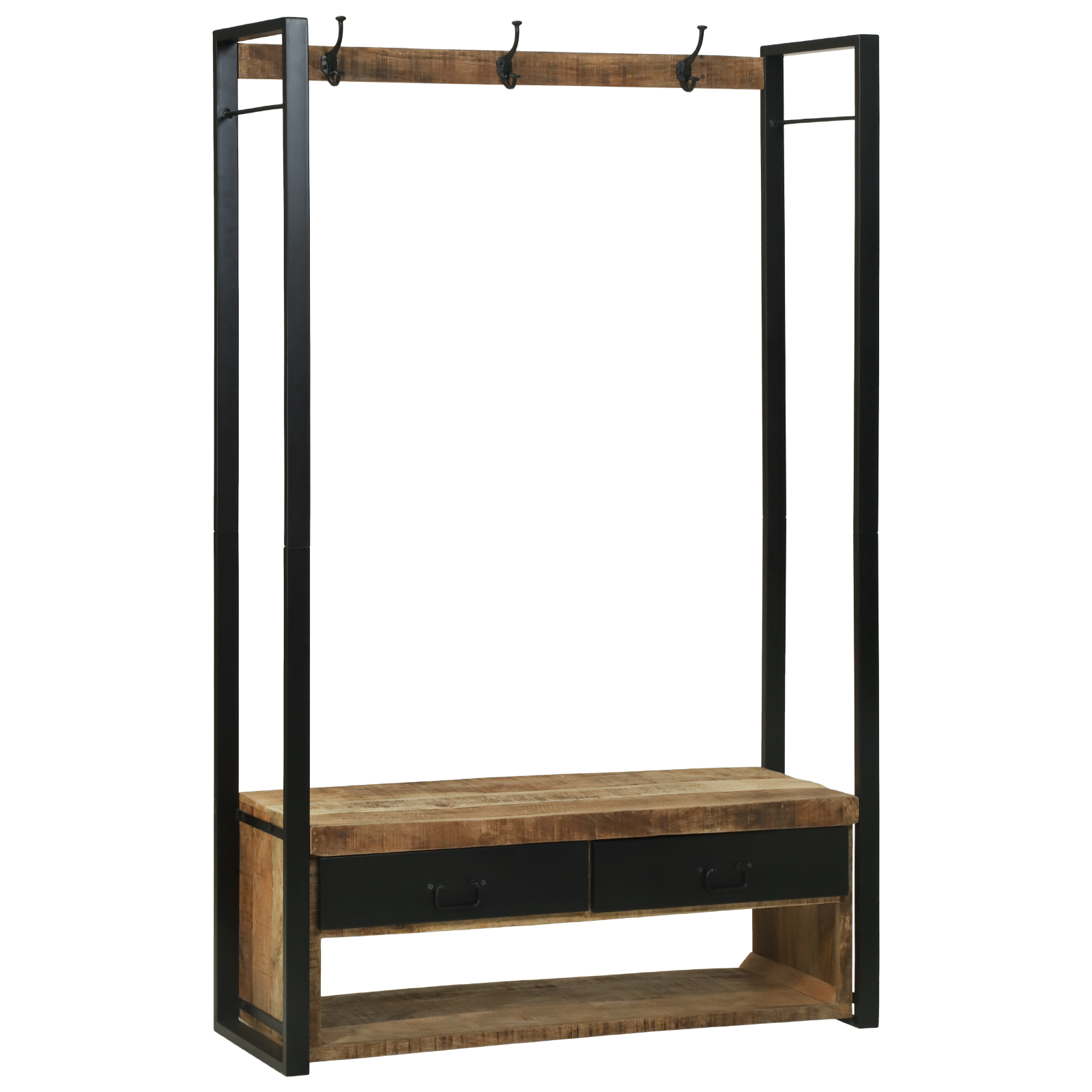 Clothes Rack with Hooks and Shelves 110x40x185 cm Solid Rough Wood Mango - Image 3