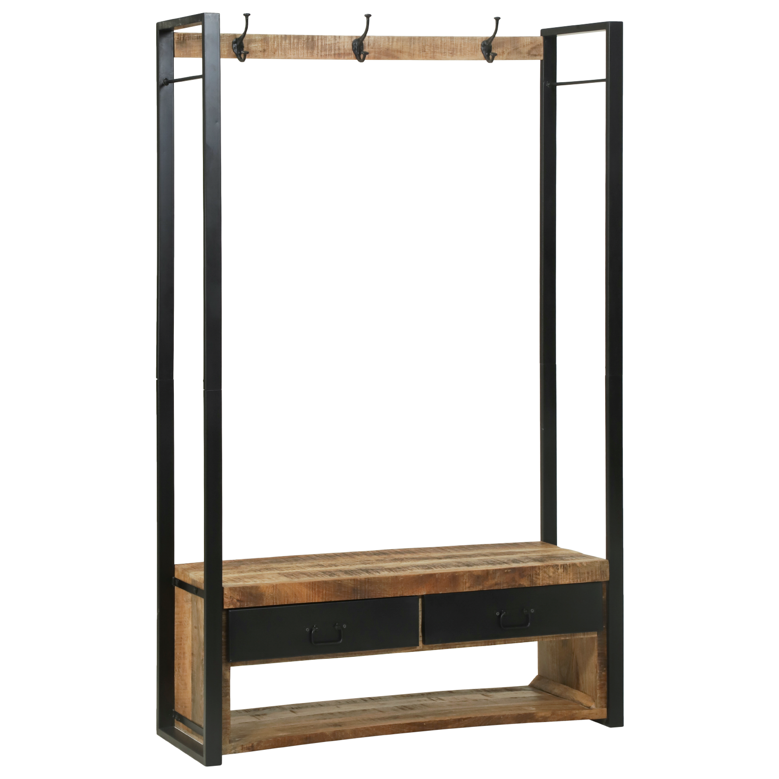 Clothes Rack with Hooks and Shelves 110x40x185 cm Solid Rough Wood Mango - Image 4