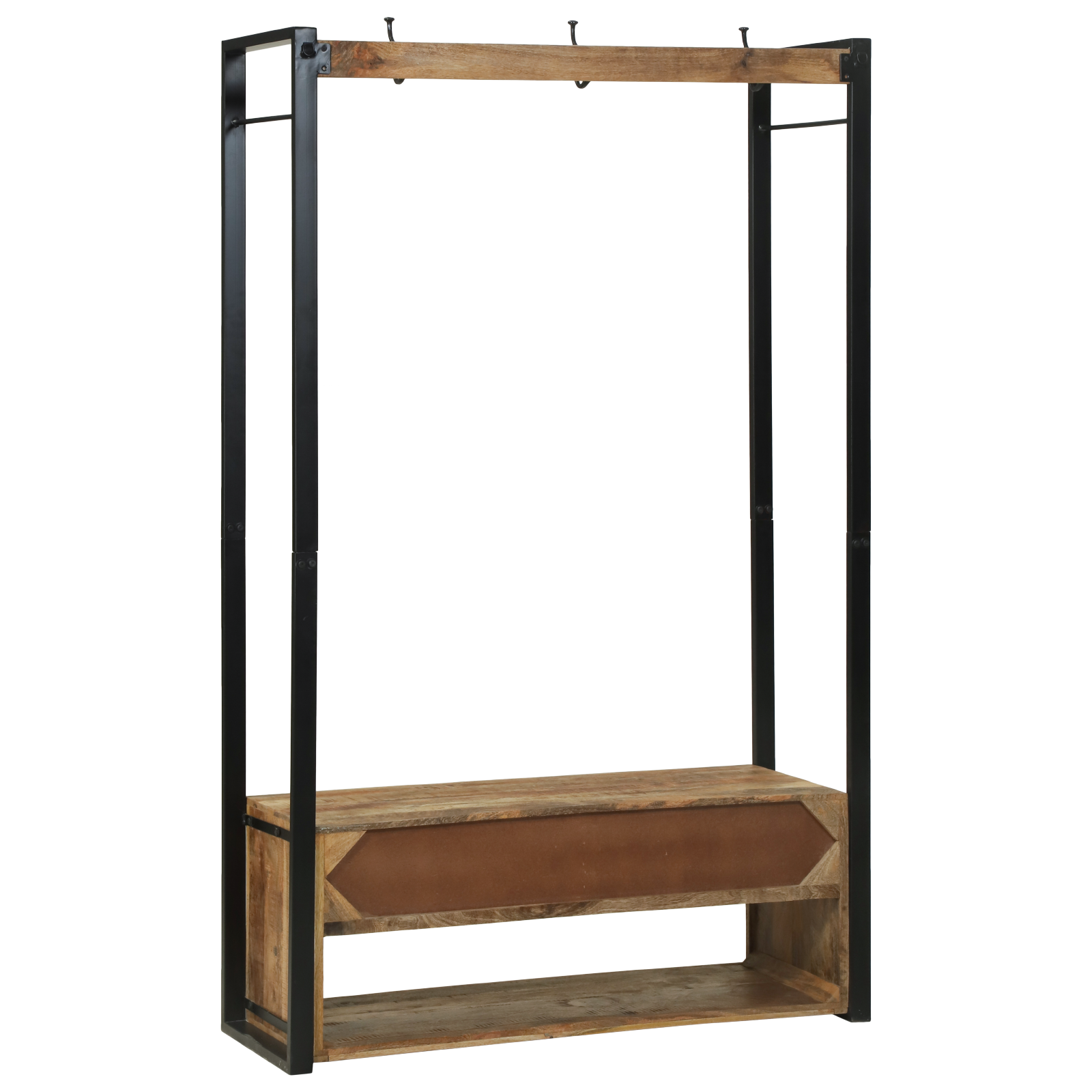 Clothes Rack with Hooks and Shelves 110x40x185 cm Solid Rough Wood Mango - Image 7