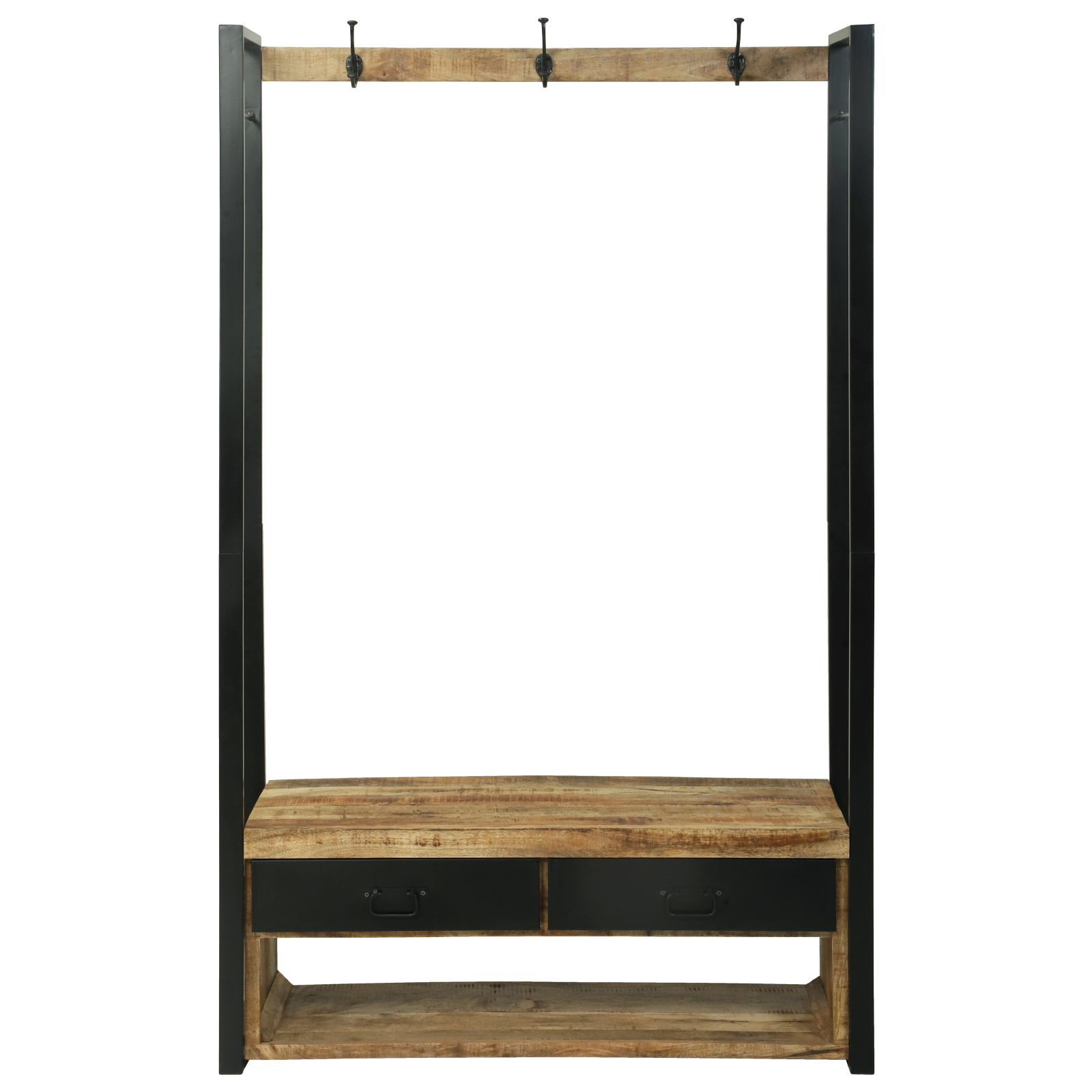 Clothes Rack with Hooks and Shelves 110x40x185 cm Solid Rough Wood Mango - Image 5