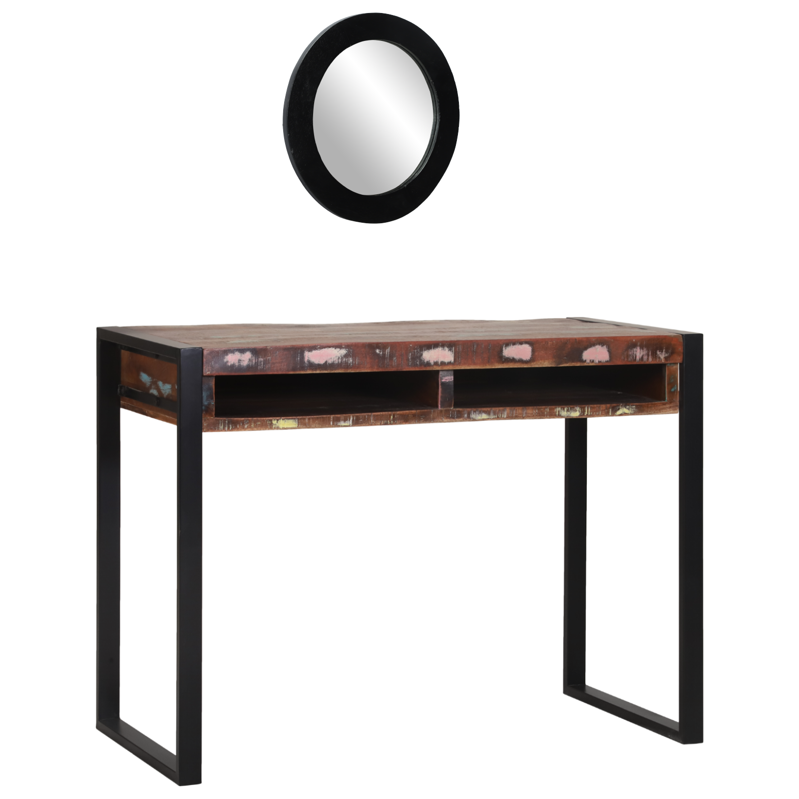 Dressing Table with Mirror Multicolour 100x50x75 cm Solid Wood Reclaimed