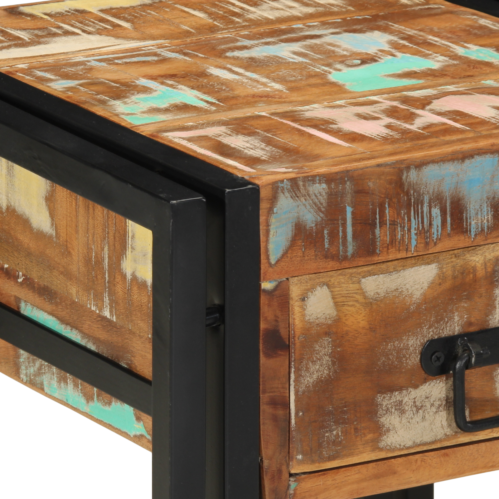End Table with Drawer Black 40x40x50 cm Solid Reclaimed Wood - Image 8