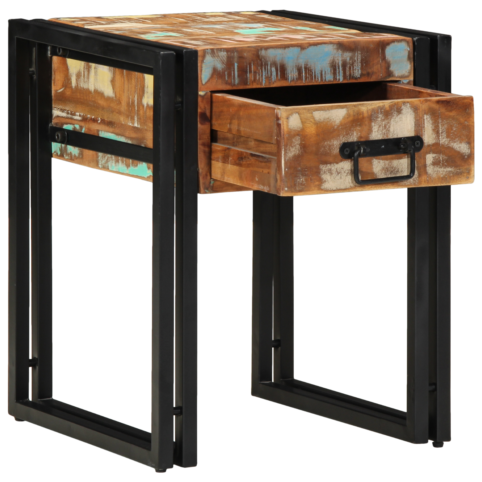 End Table with Drawer Black 40x40x50 cm Solid Reclaimed Wood