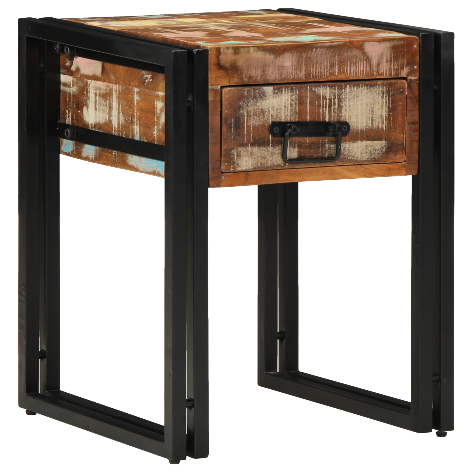 End Table with Drawer Black 40x40x50 cm Solid Reclaimed Wood - Image 2