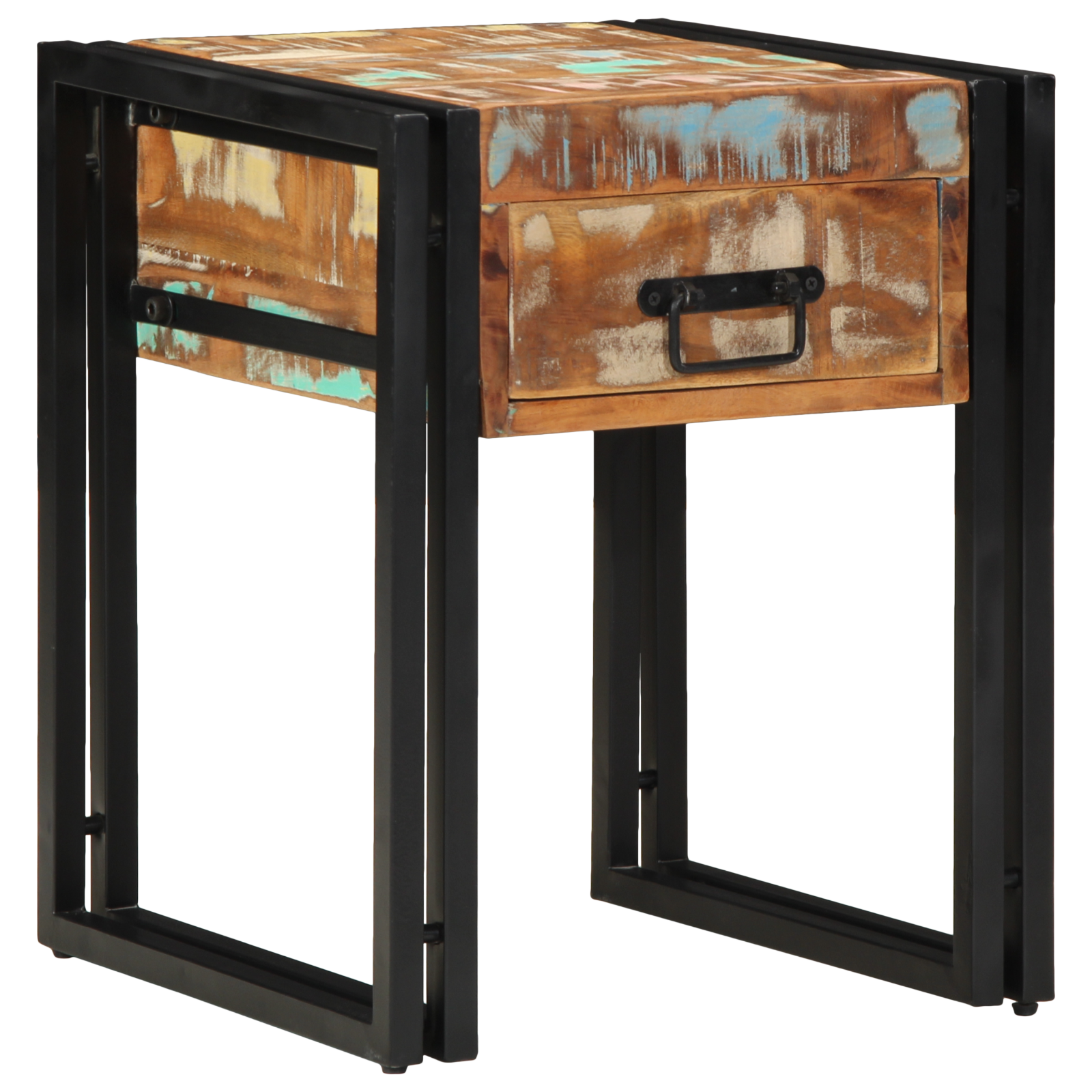 End Table with Drawer Black 40x40x50 cm Solid Reclaimed Wood - Image 4