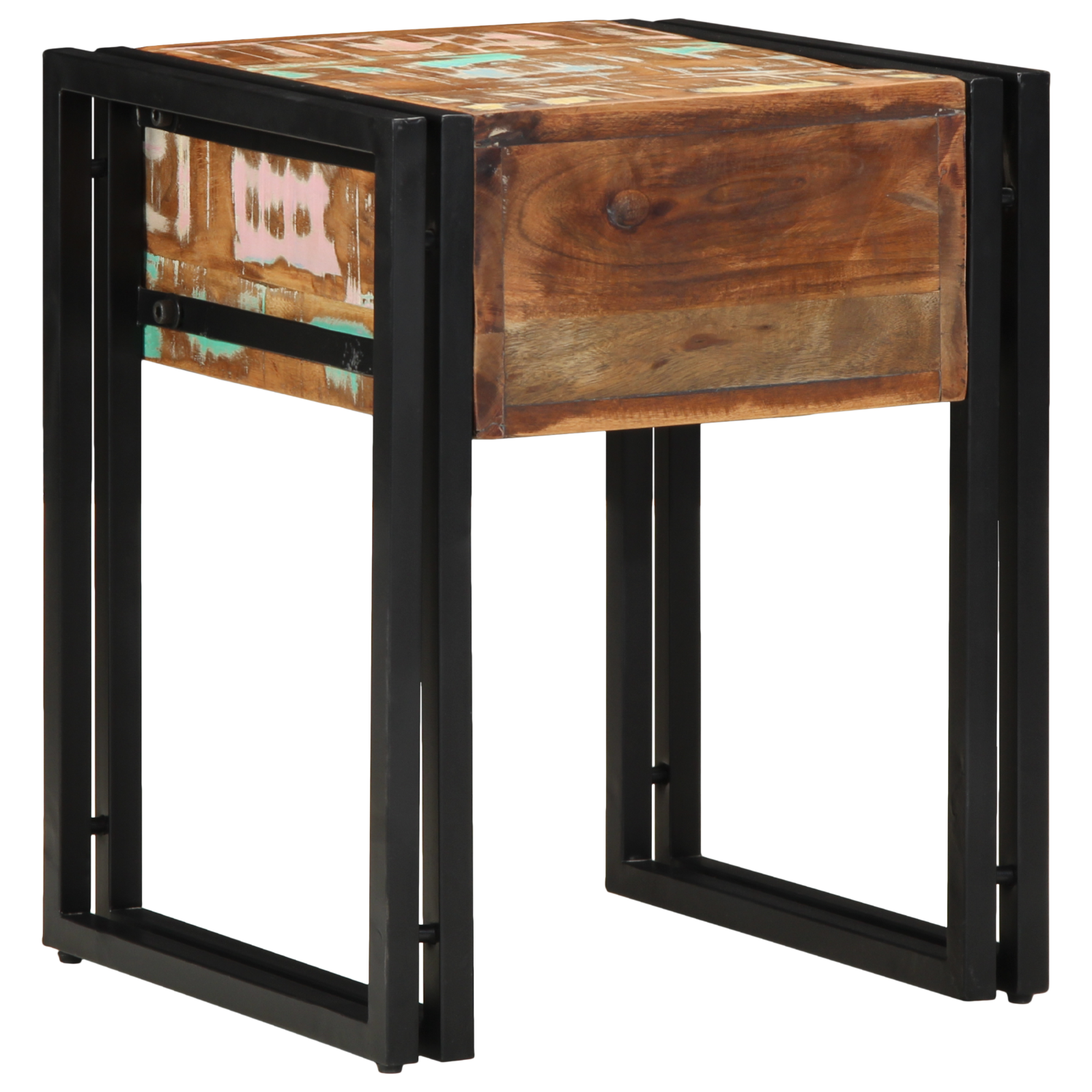End Table with Drawer Black 40x40x50 cm Solid Reclaimed Wood - Image 5