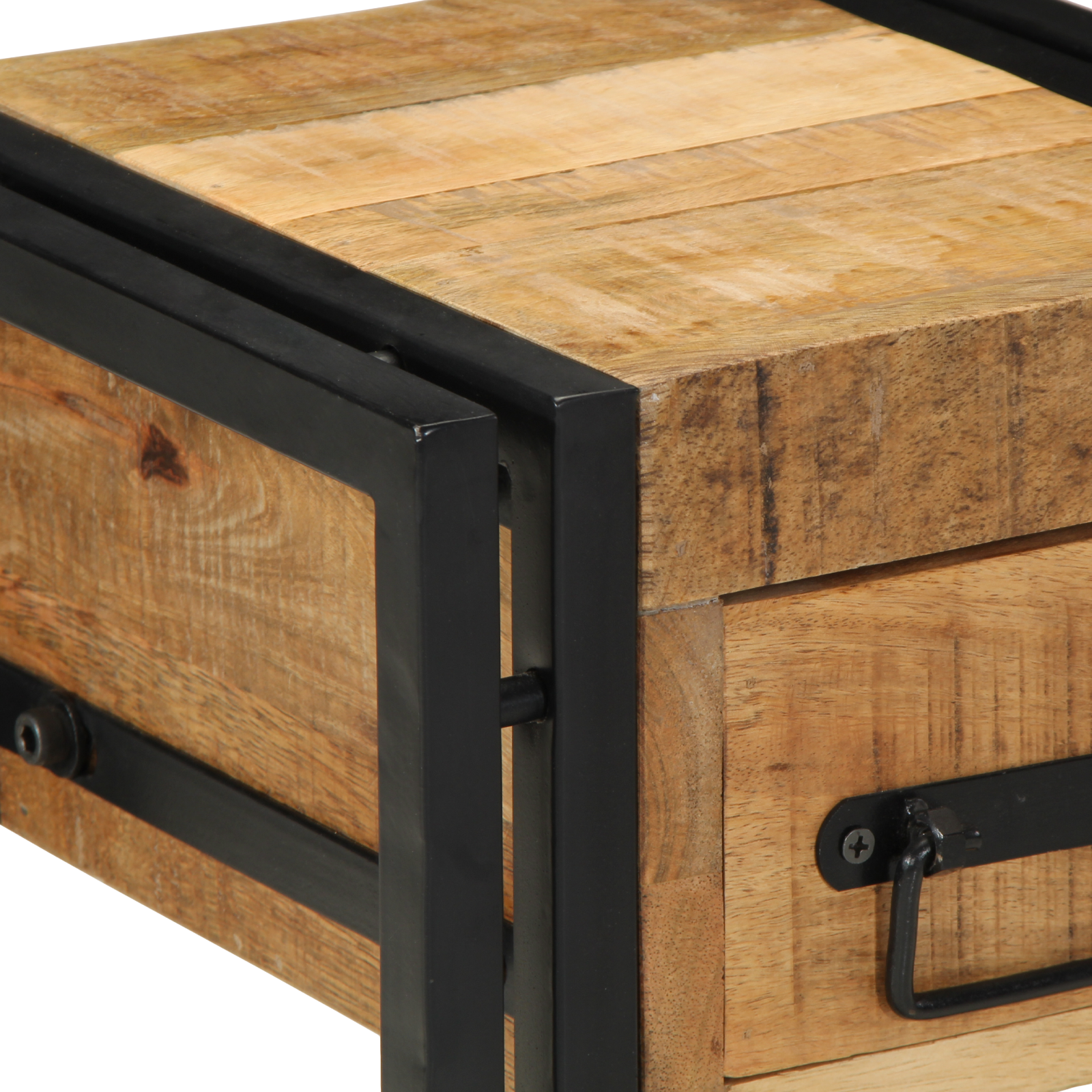 End Table with Drawer Black 30x30x40 cm Solid Mango Wood - Image 8