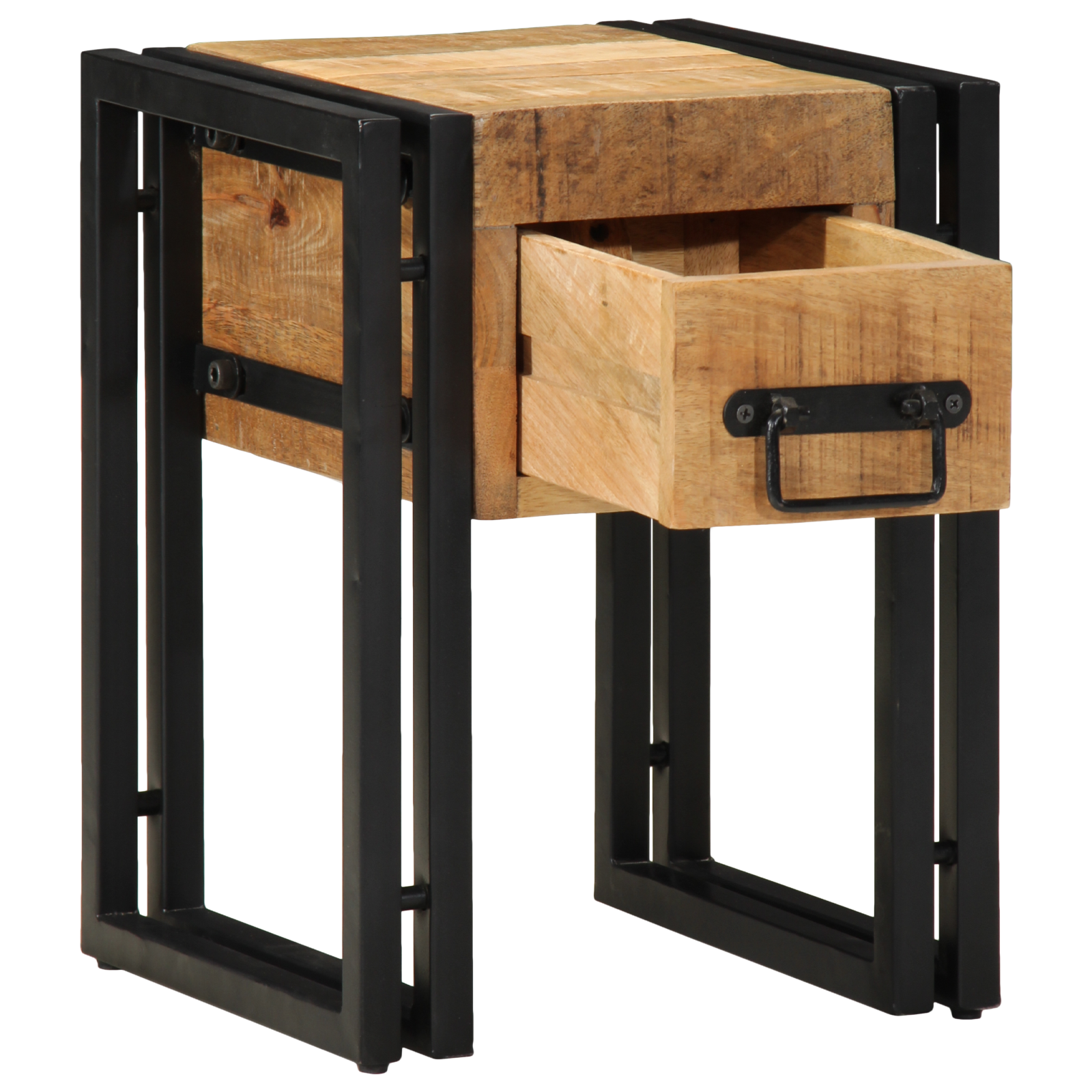 End Table with Drawer Black 30x30x40 cm Solid Mango Wood - Image 2