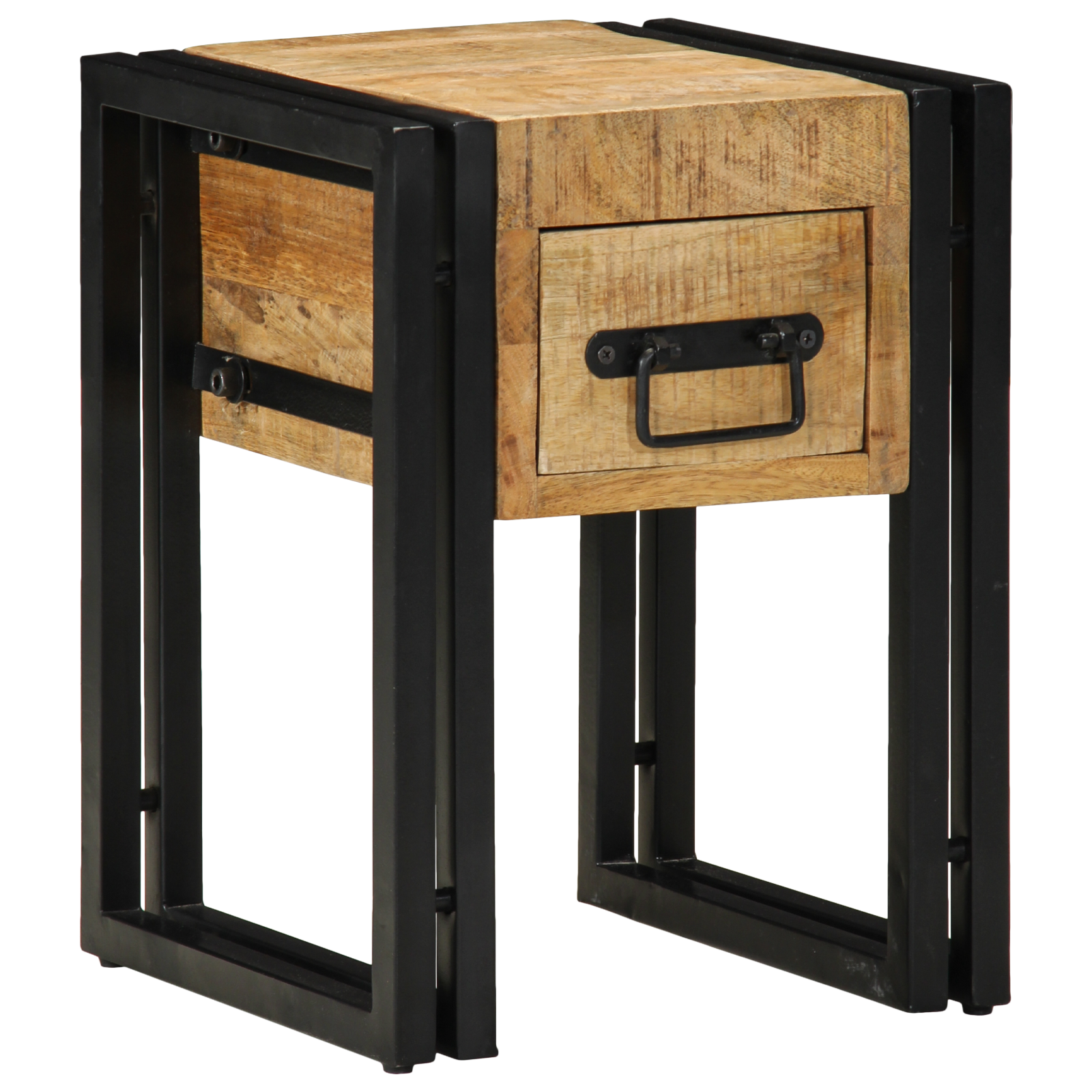 End Table with Drawer Black 30x30x40 cm Solid Mango Wood - Image 4