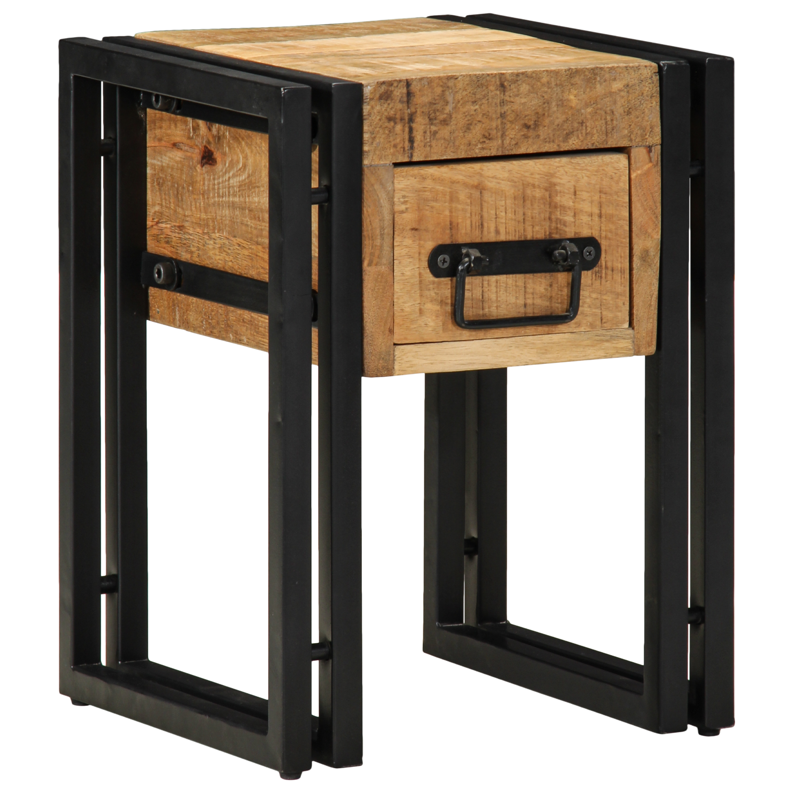 Bijzettafel met lade 30x30x40 cm massief mangohout zwart